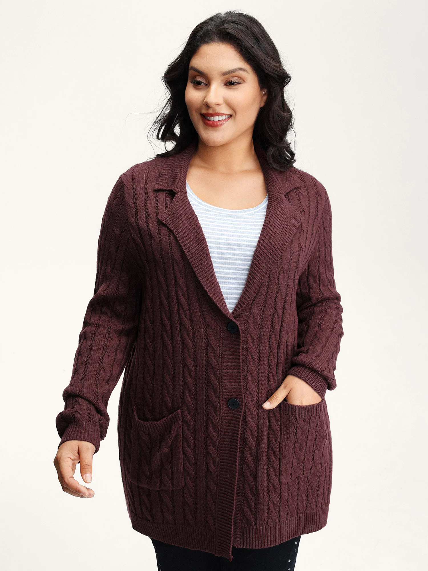 Twist Textured Notched Lapels Knit Cardigan