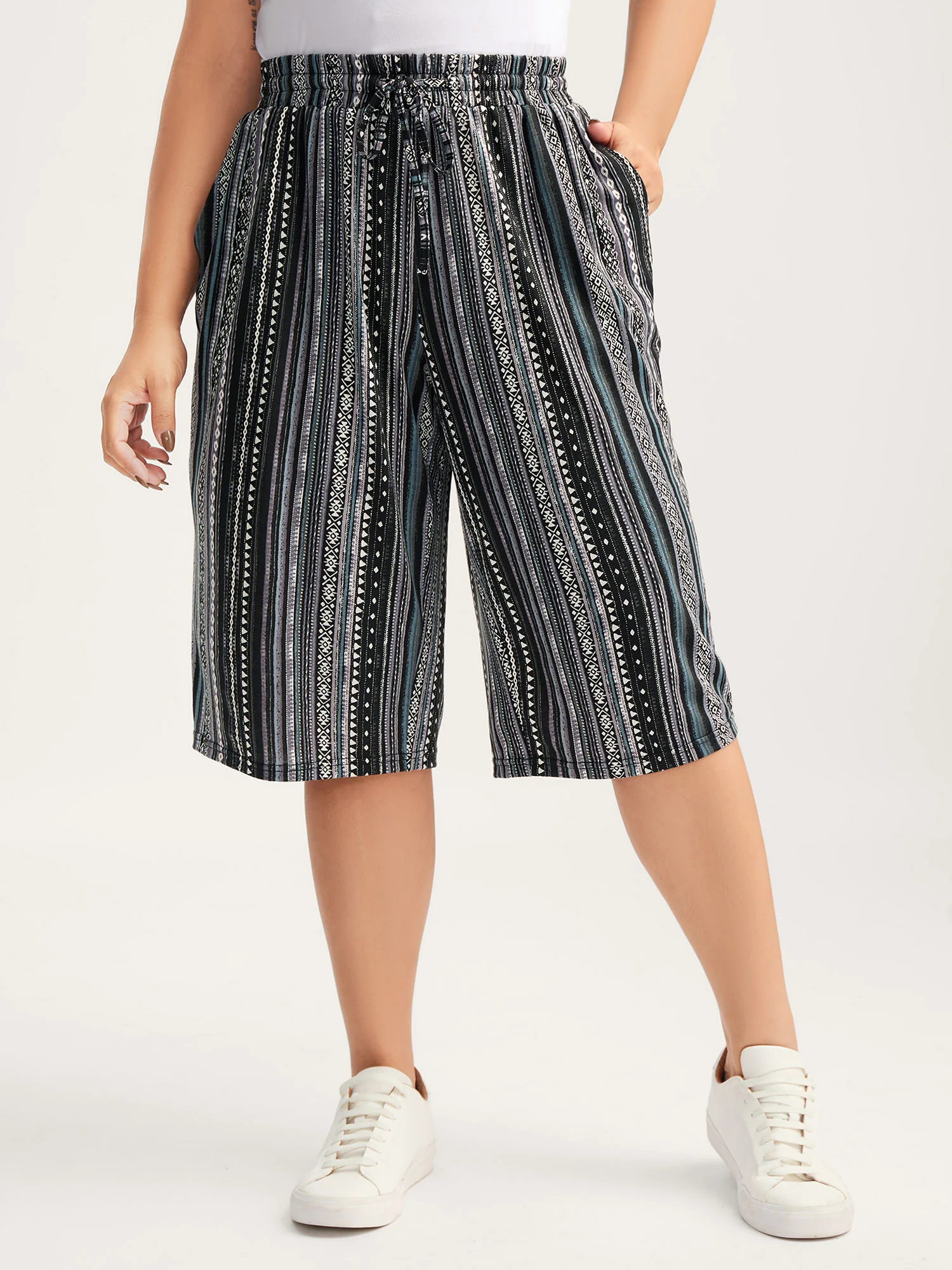 Stretchy Boho Stripes Straight-Leg Pants