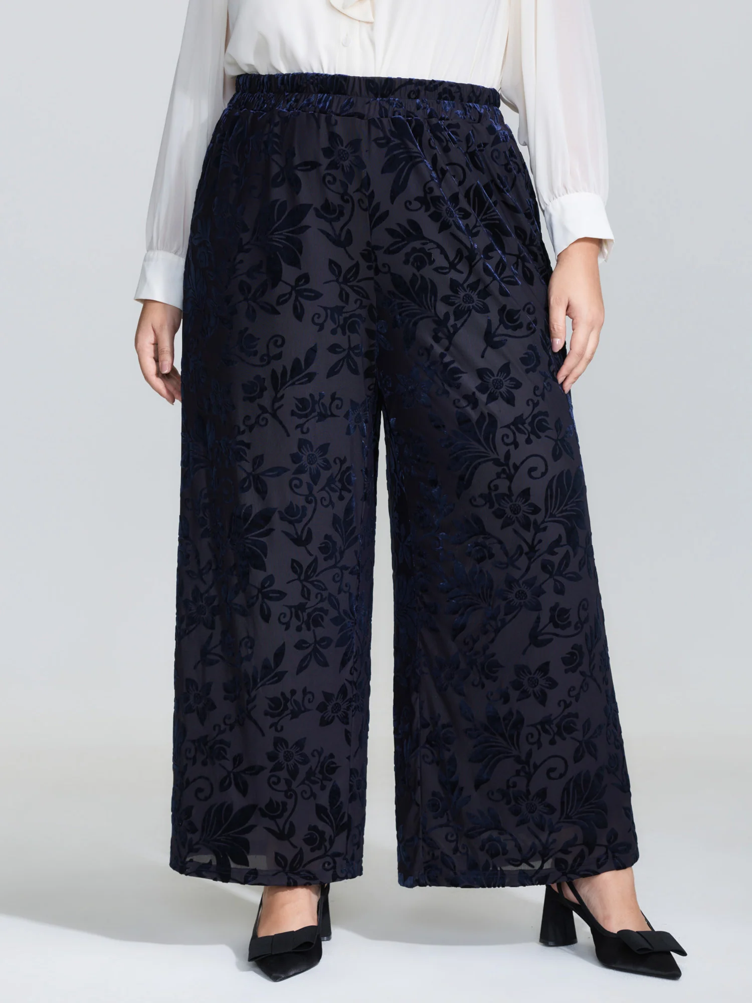 Elastic Flocked Stretchy Waist Sheer Pants