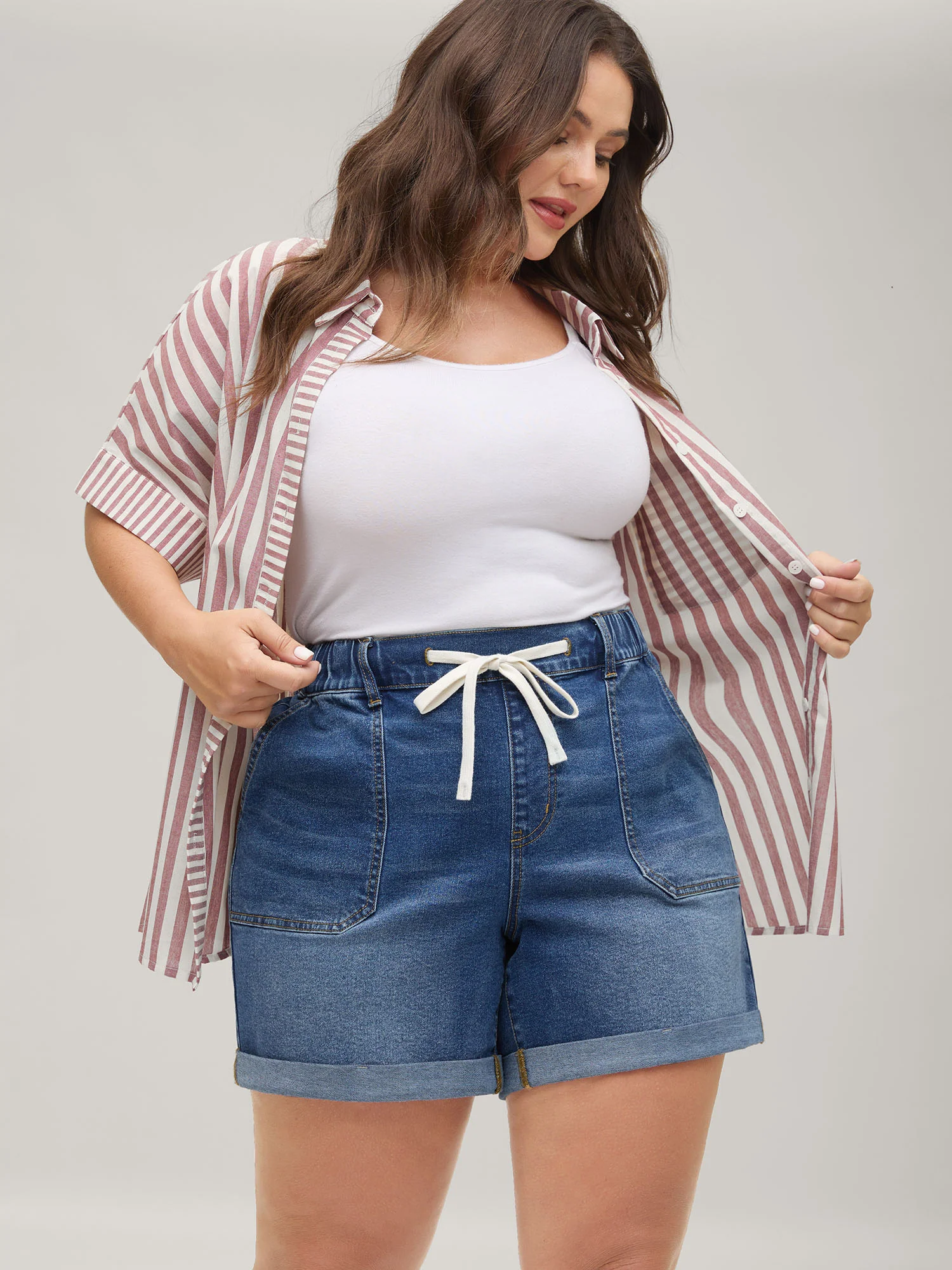 Stretchy Waist Vintage Drawstring Denim Shorts