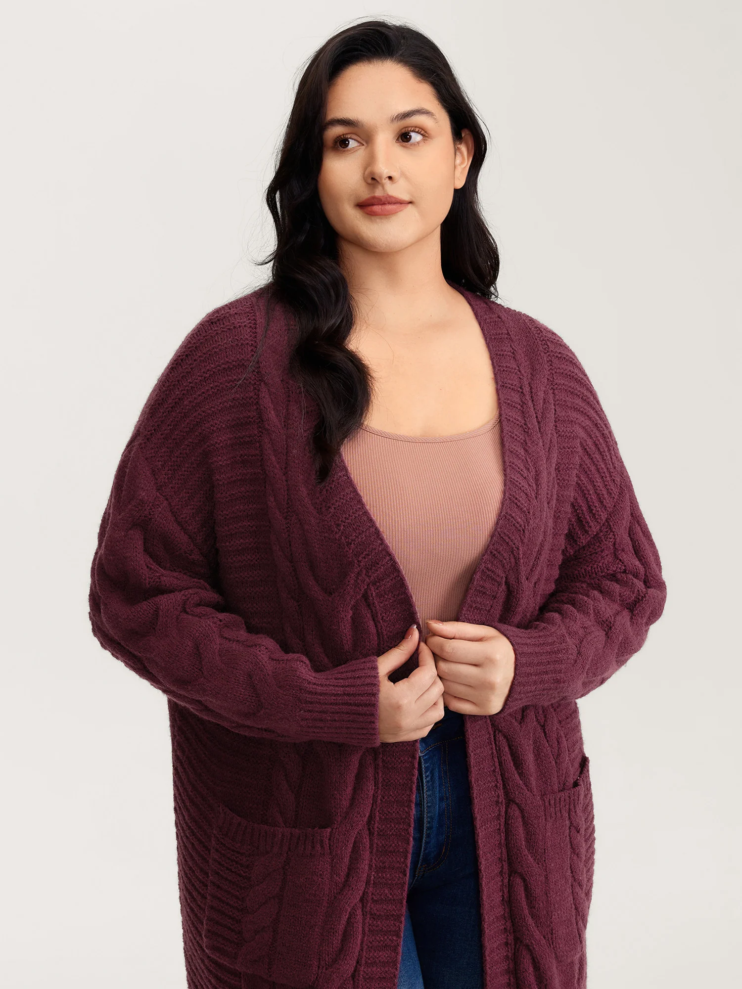 Textured Super Stretchy Pockets Knit Cardigan