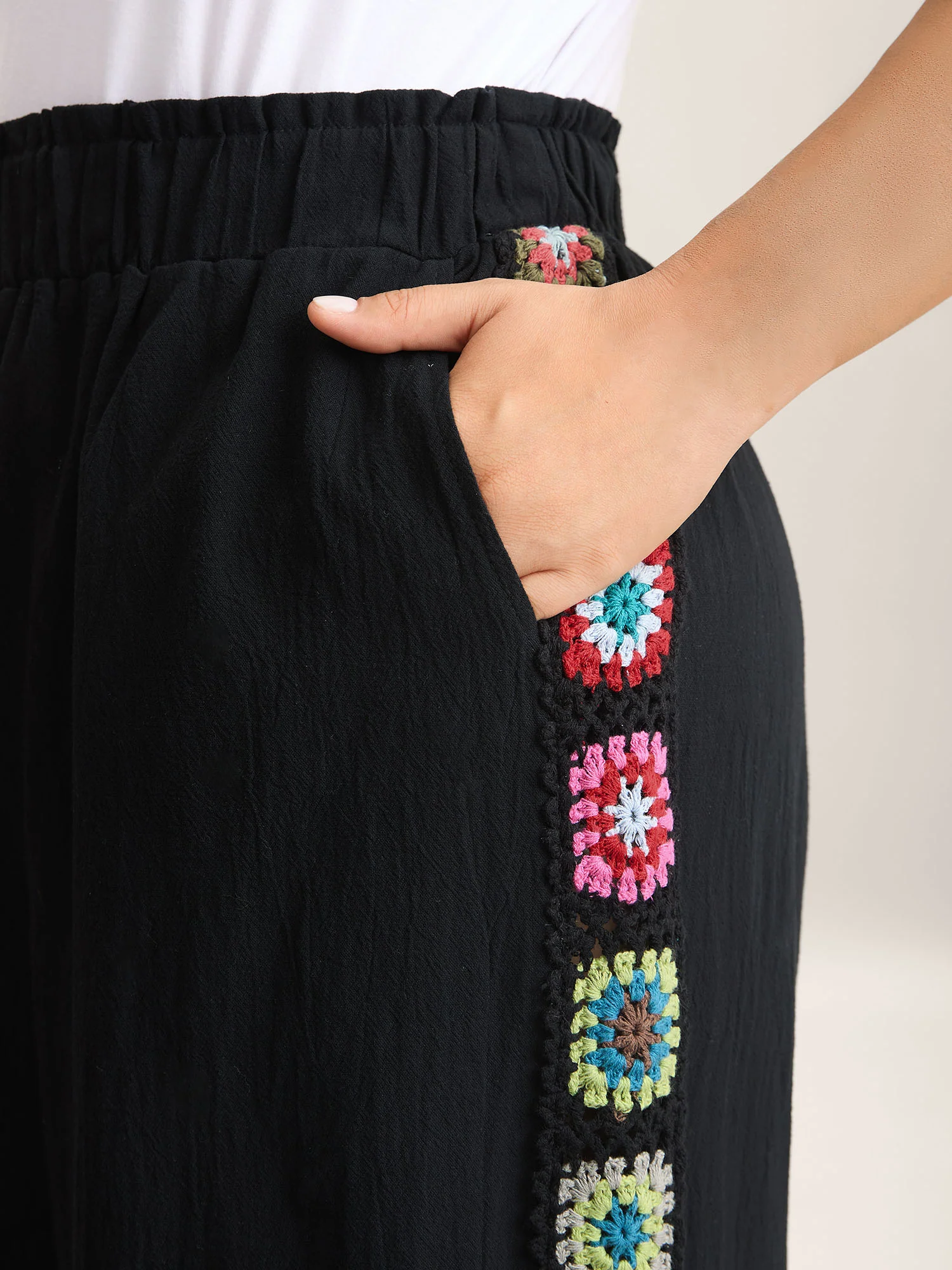 Shirred Waist Wide-Leg Spliced Pants