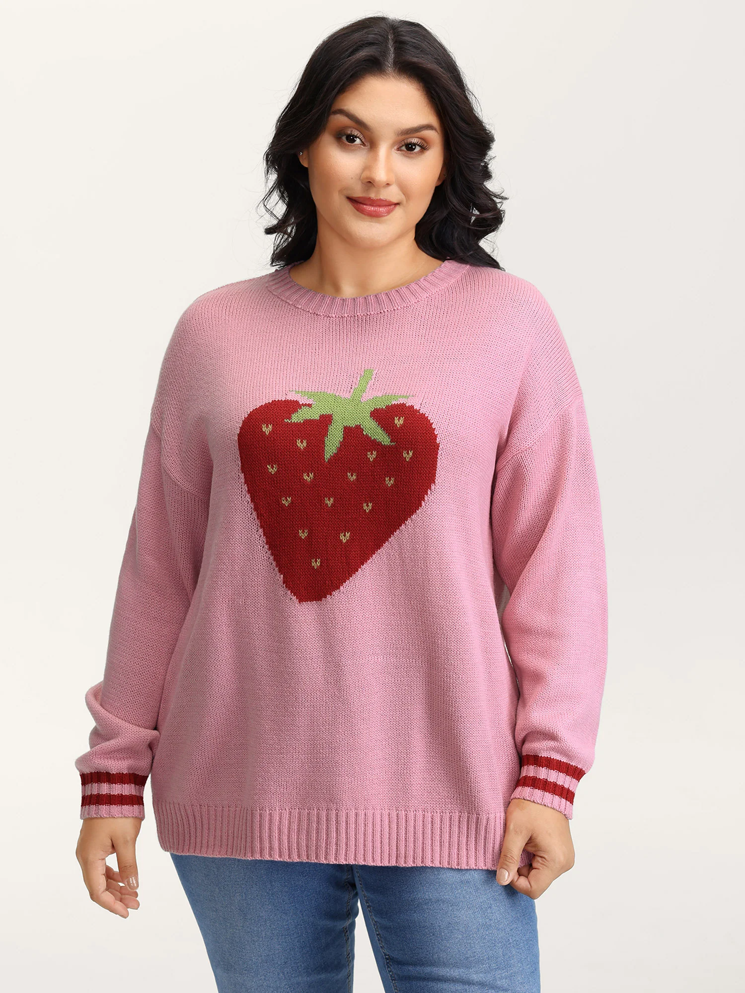 Strawberry Motif Contrast Pullover