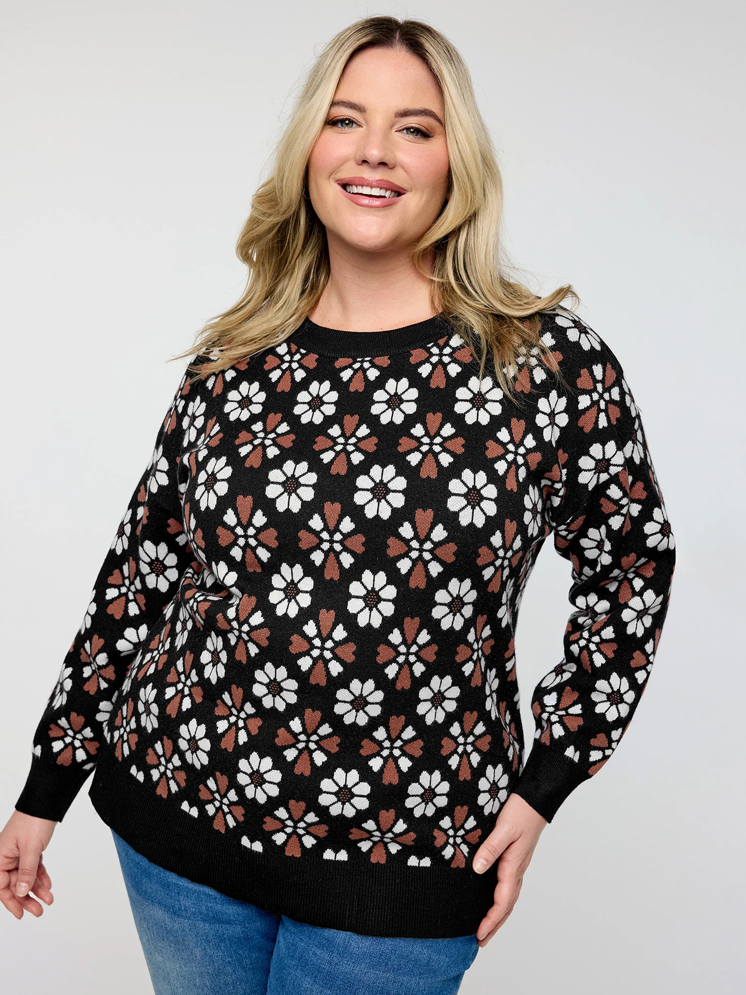 Supersoft Floral Jacquard Contrast Pullover