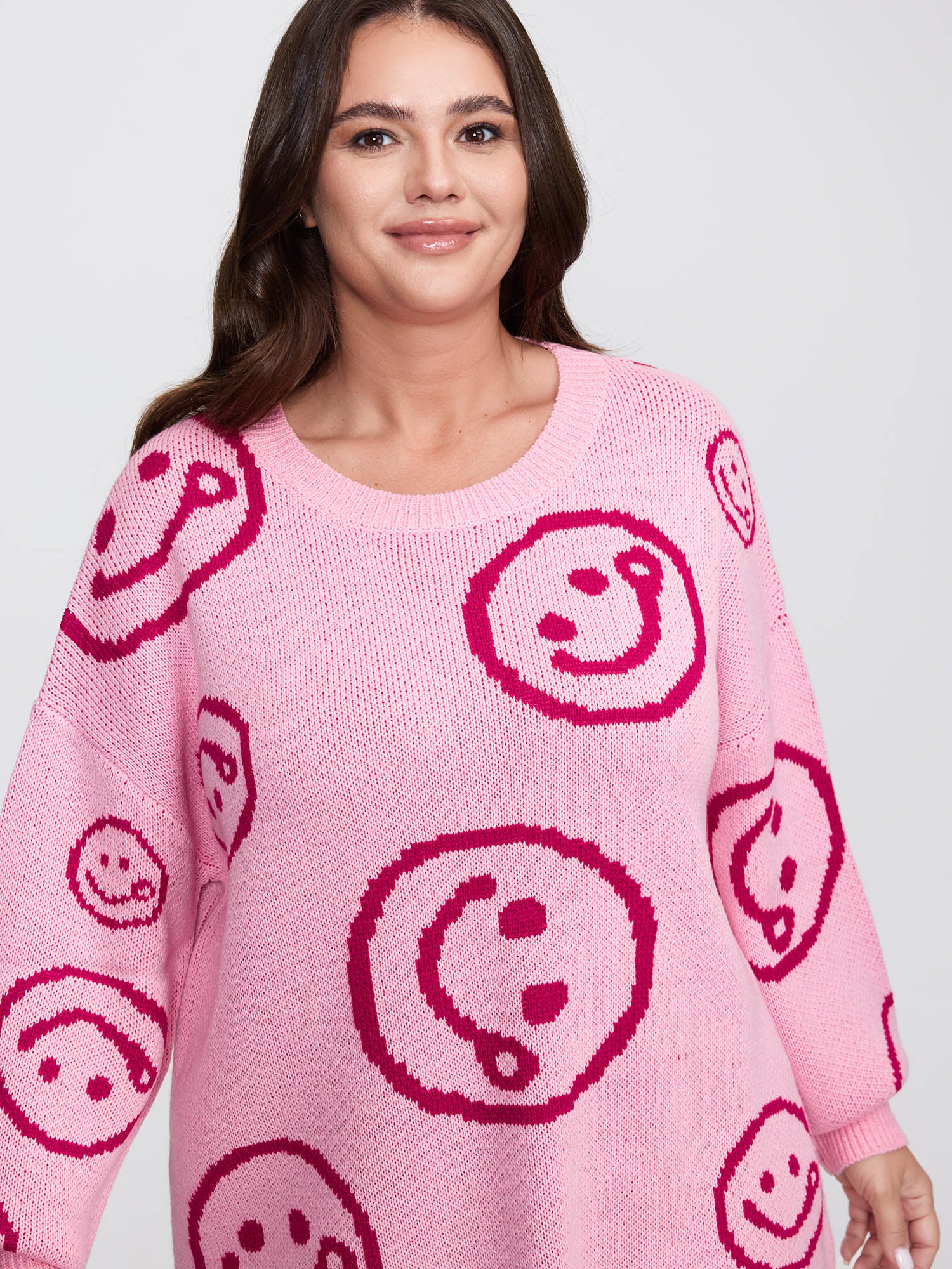 Smiley Pattern Jacquard Pullover
