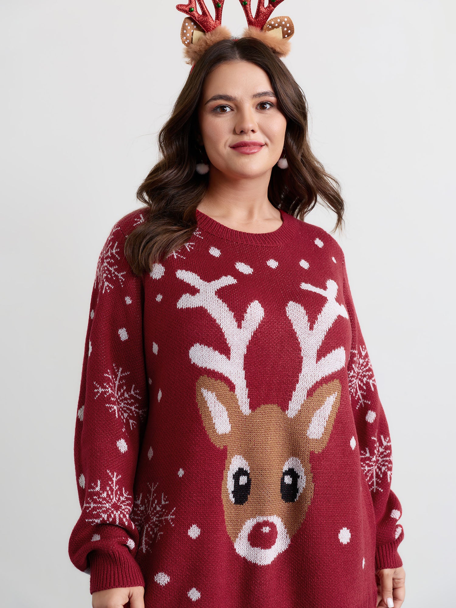 Deer Snowflake Pattern Jacquard Pullover