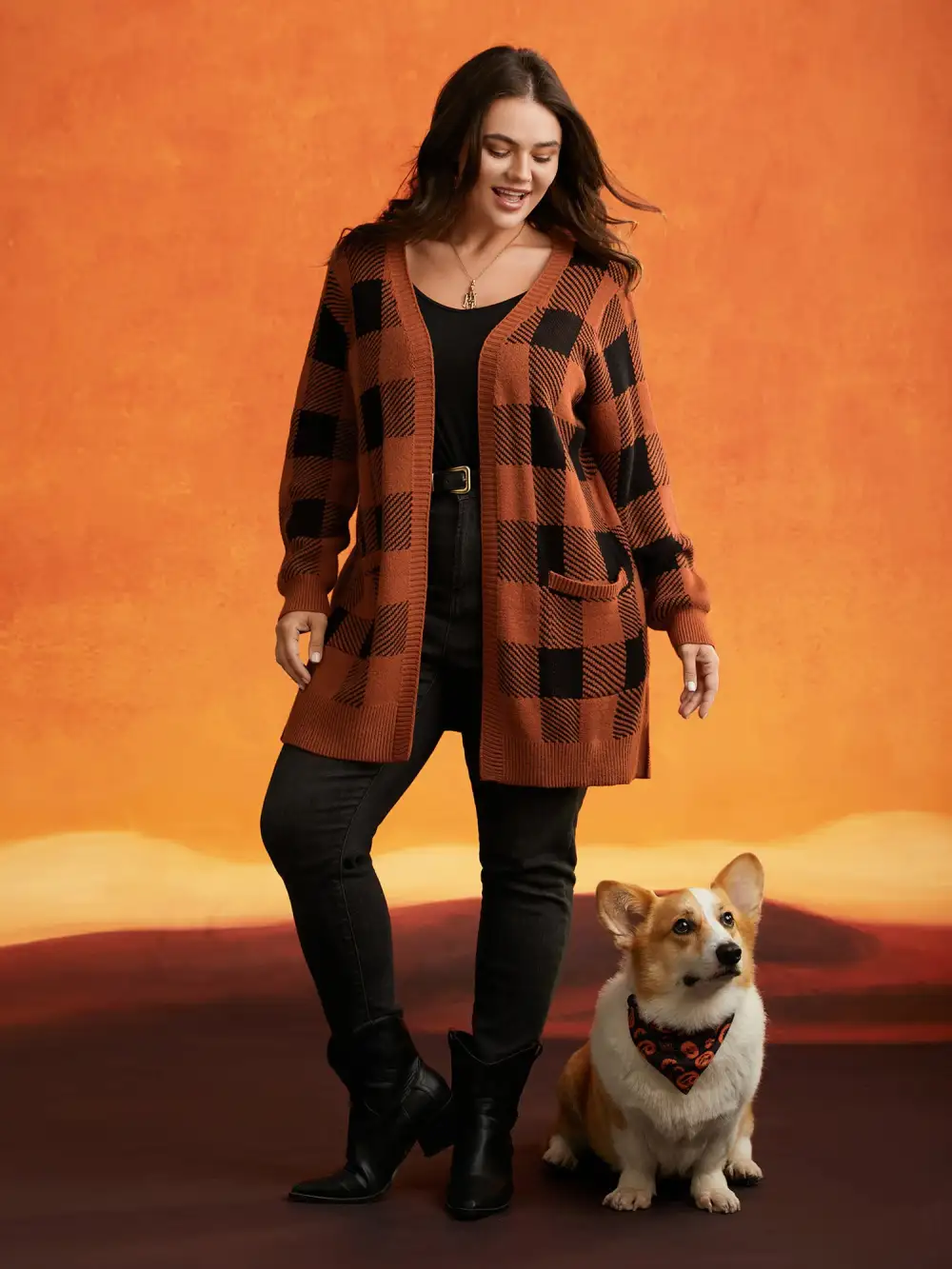 Supersoft Essentials Halloween Plaid Open Cardigan