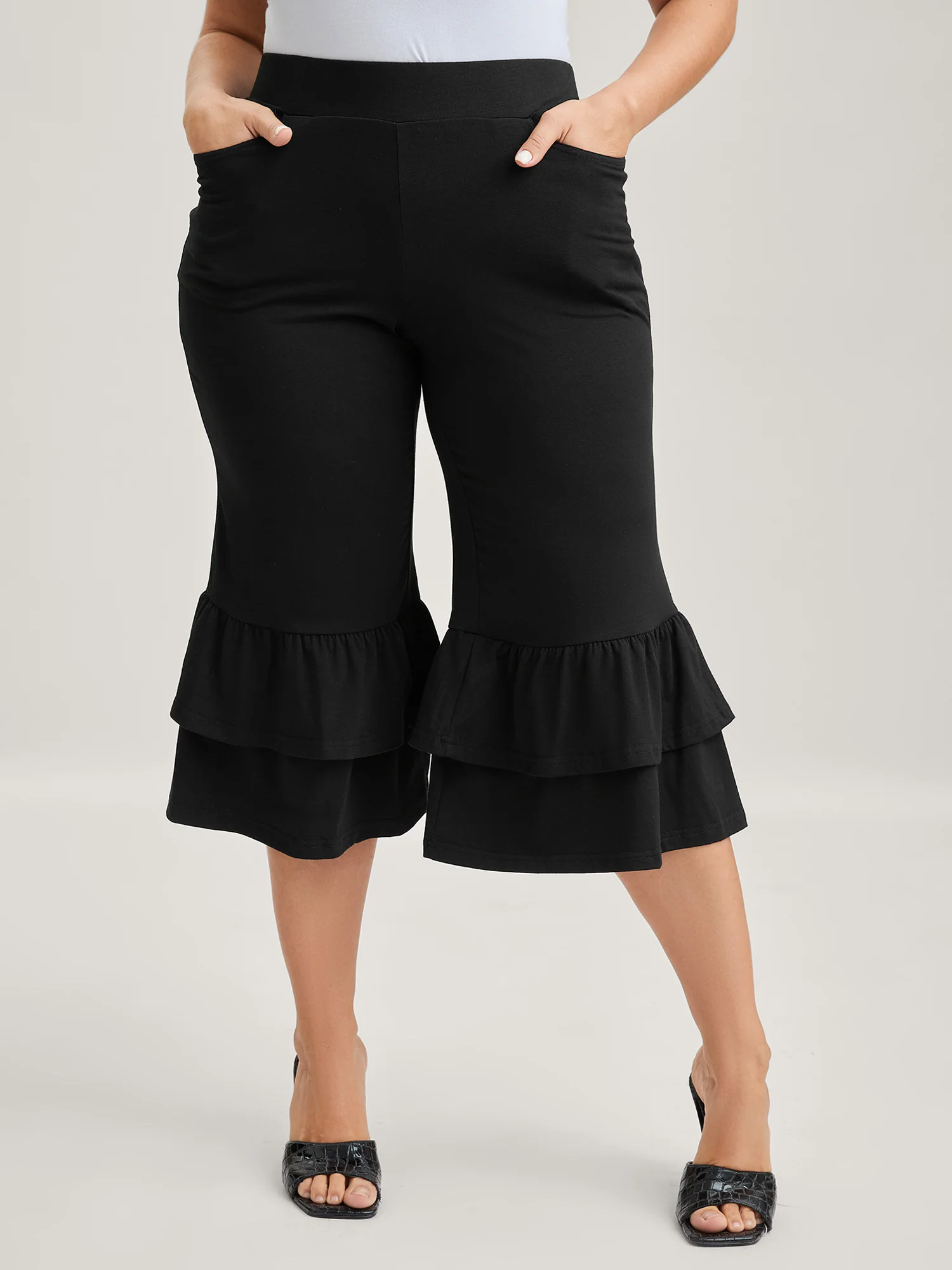 Layered Ruffled Flare Hem Pants