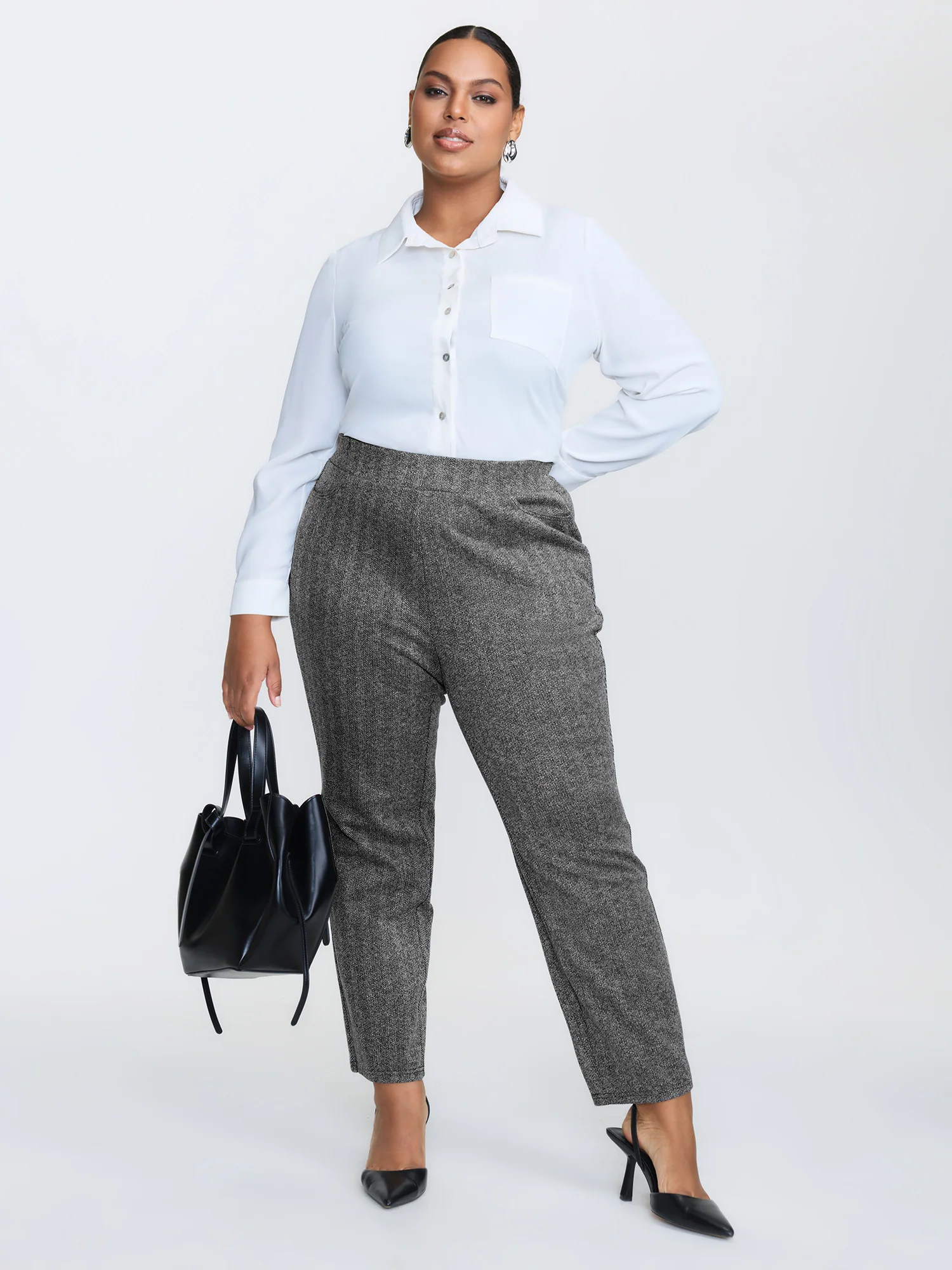 Stretchy Herringbone Pull-On Pants