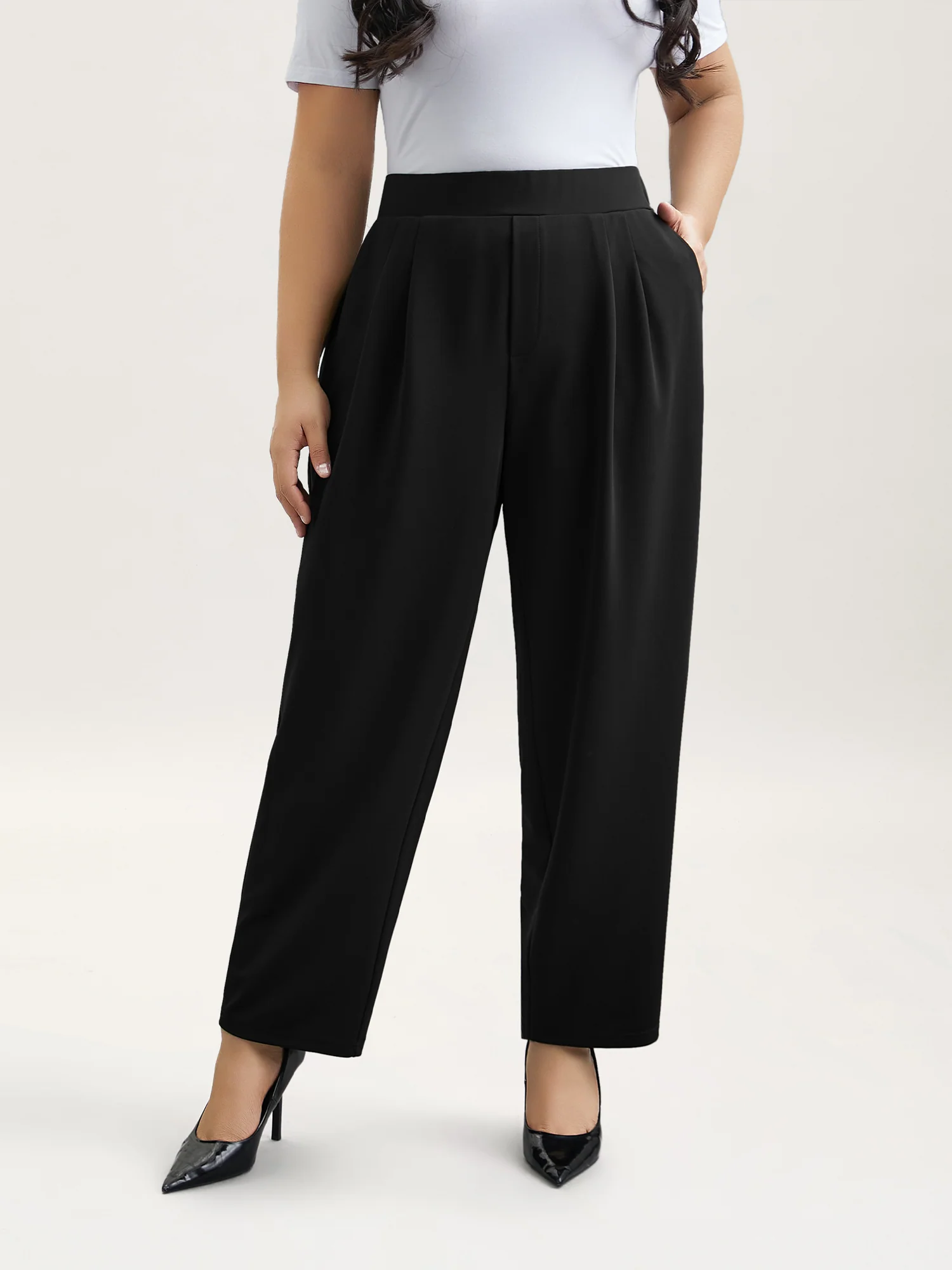 Stretchy-Waist Straight Leg Pants