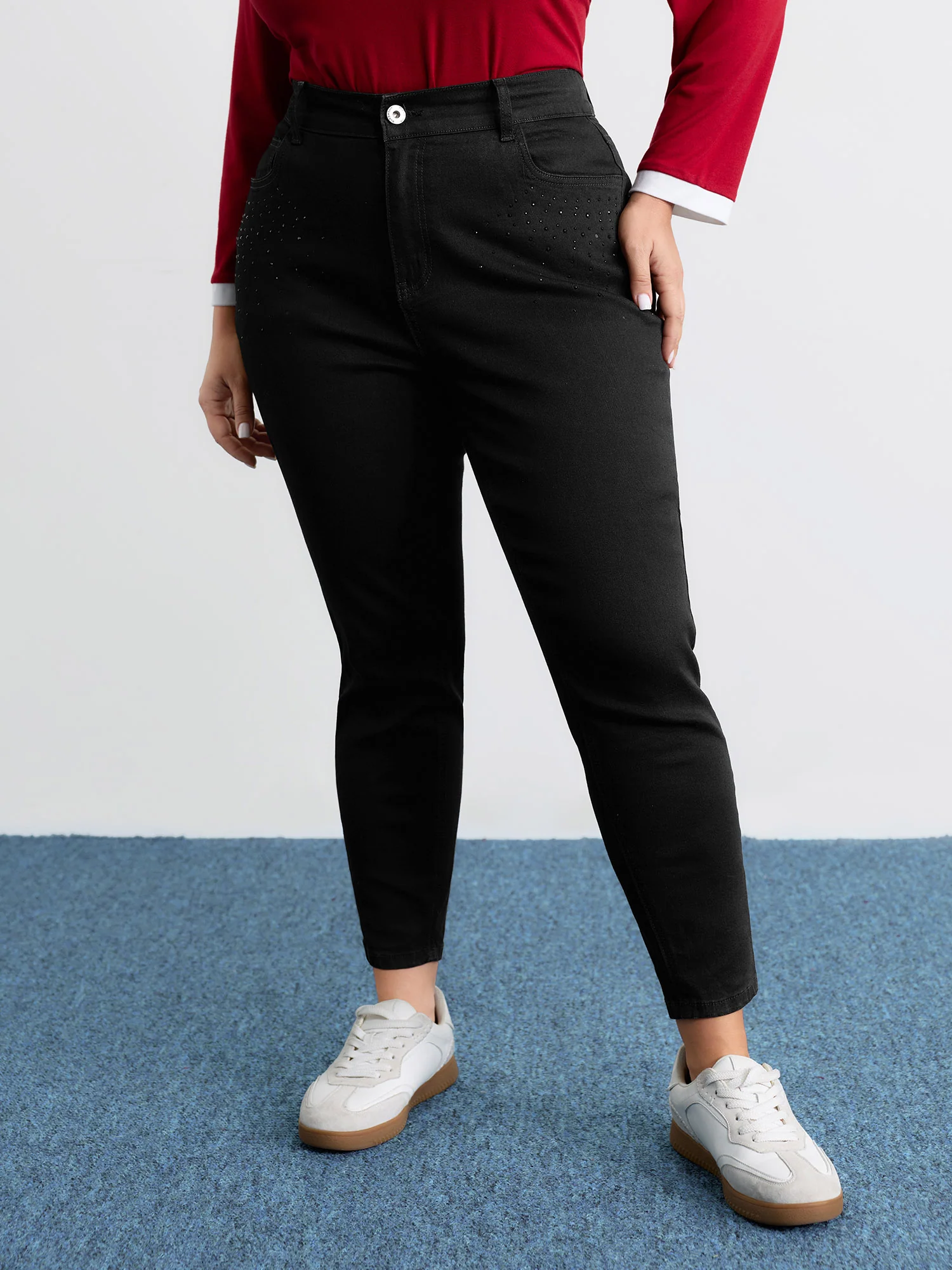 Stretchy Hot-Fixed Rhinestone Skinny-Fit Jeans