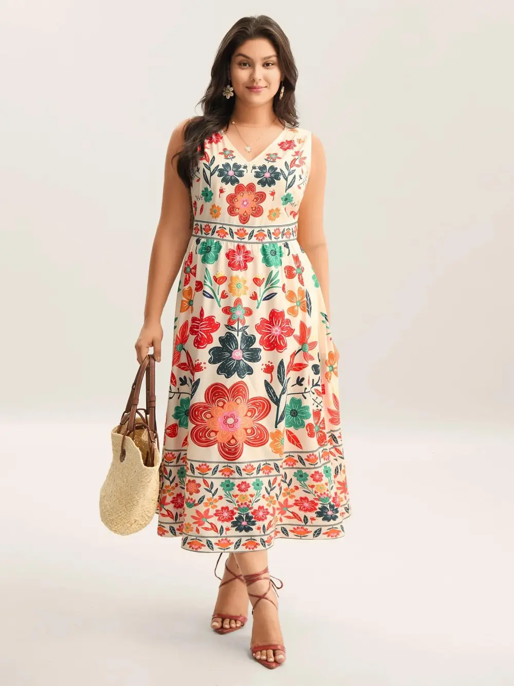 Floral Drama Cinched-Waist Maxi Dress