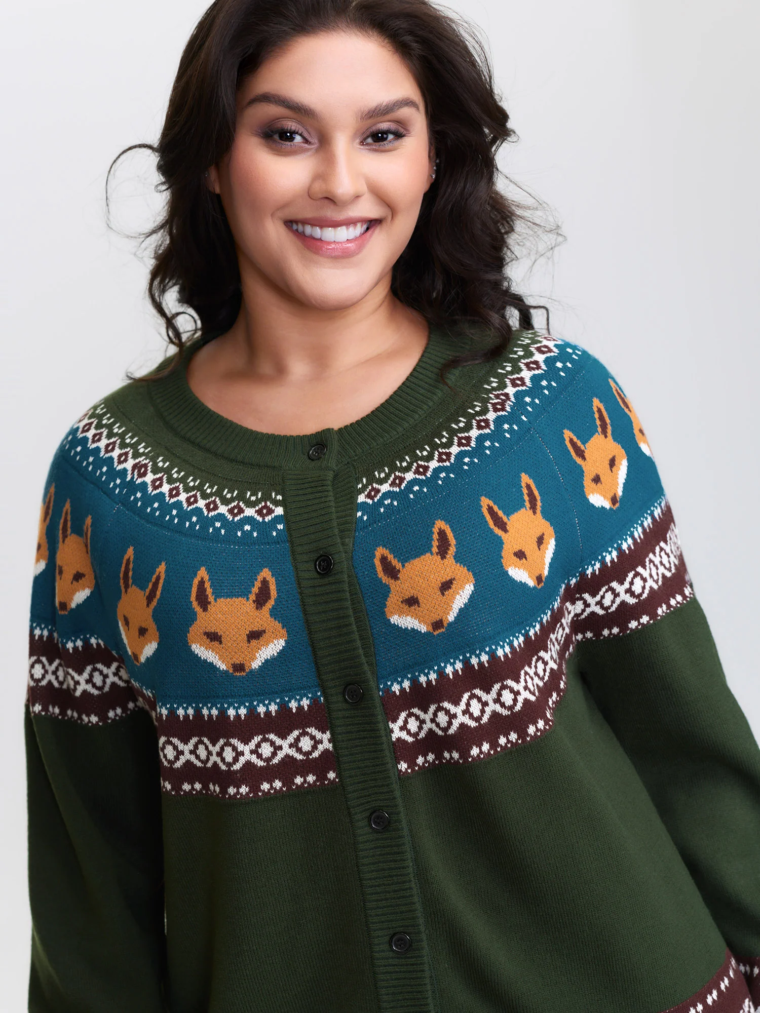 Fox Fair-Isle Jacquard Knit Cardigan