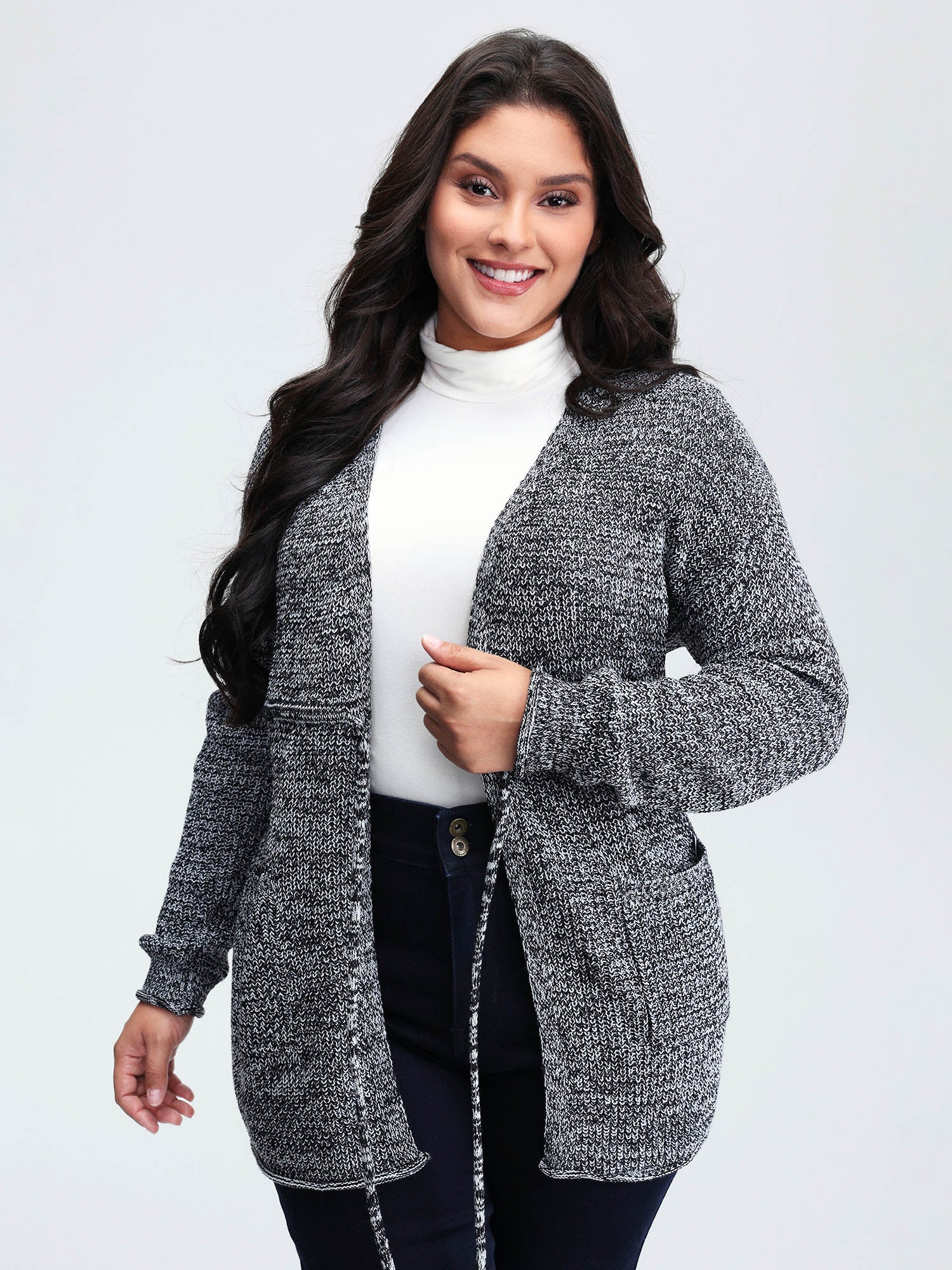 Heather Adjustable Waist Drawstring Knit Cardigan