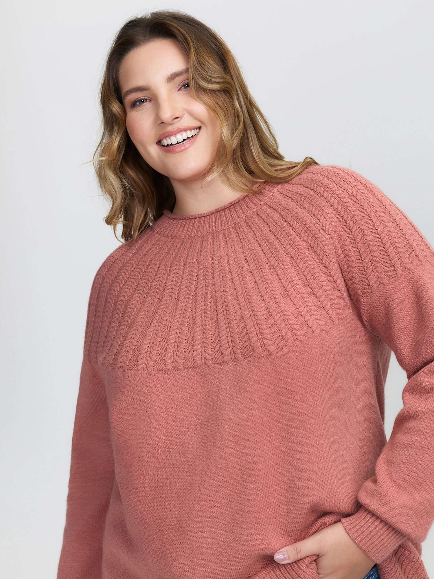 Supersoft Textured Ribbed Hem Drop Shoulder Pullover