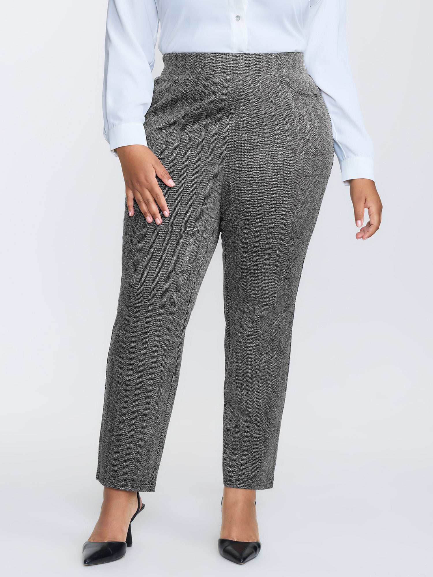 Stretchy Herringbone Pull-On Pants