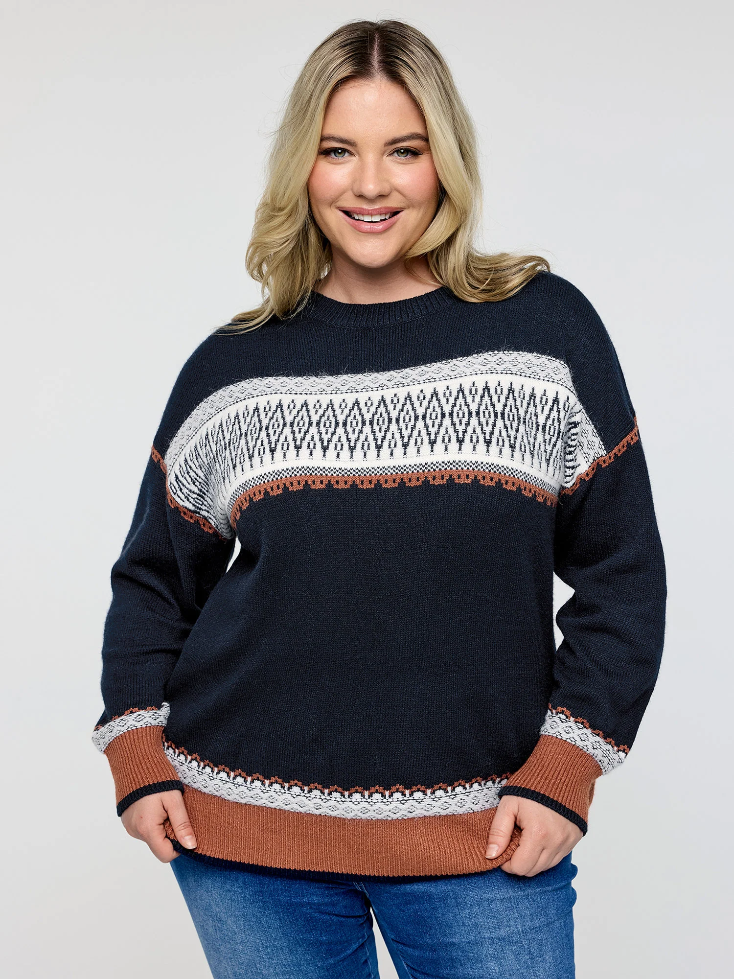 Supersoft Super Stretchy Geometric Stripe Pullover
