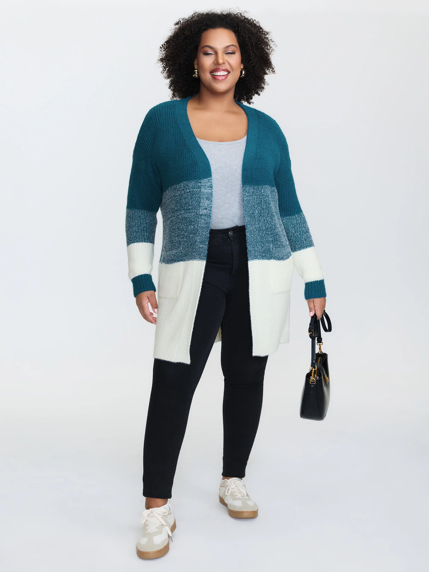 Super Stretchy Colorblock Fuzzy Textured Knit Cardigan