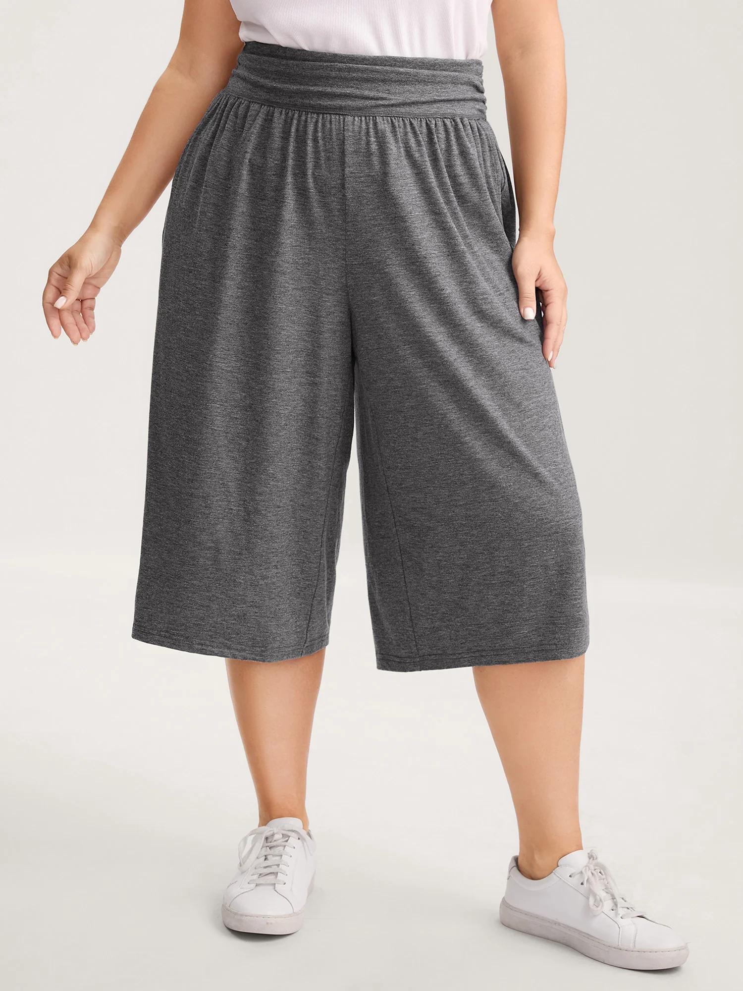 Supersoft Stretchy Pleated Waist Straight-Leg Pants