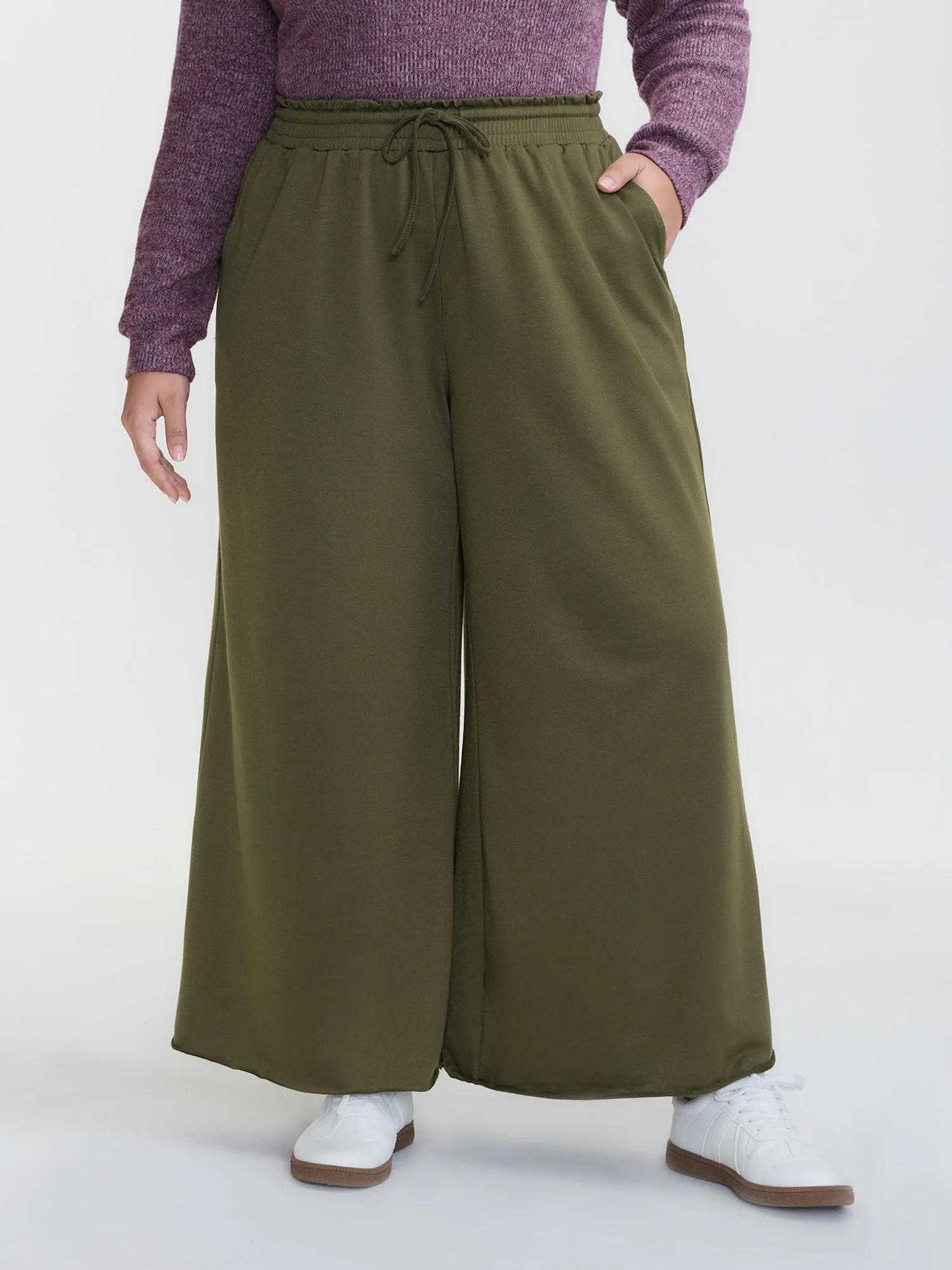 Shirred Waist-Tie Wide-Leg Pants