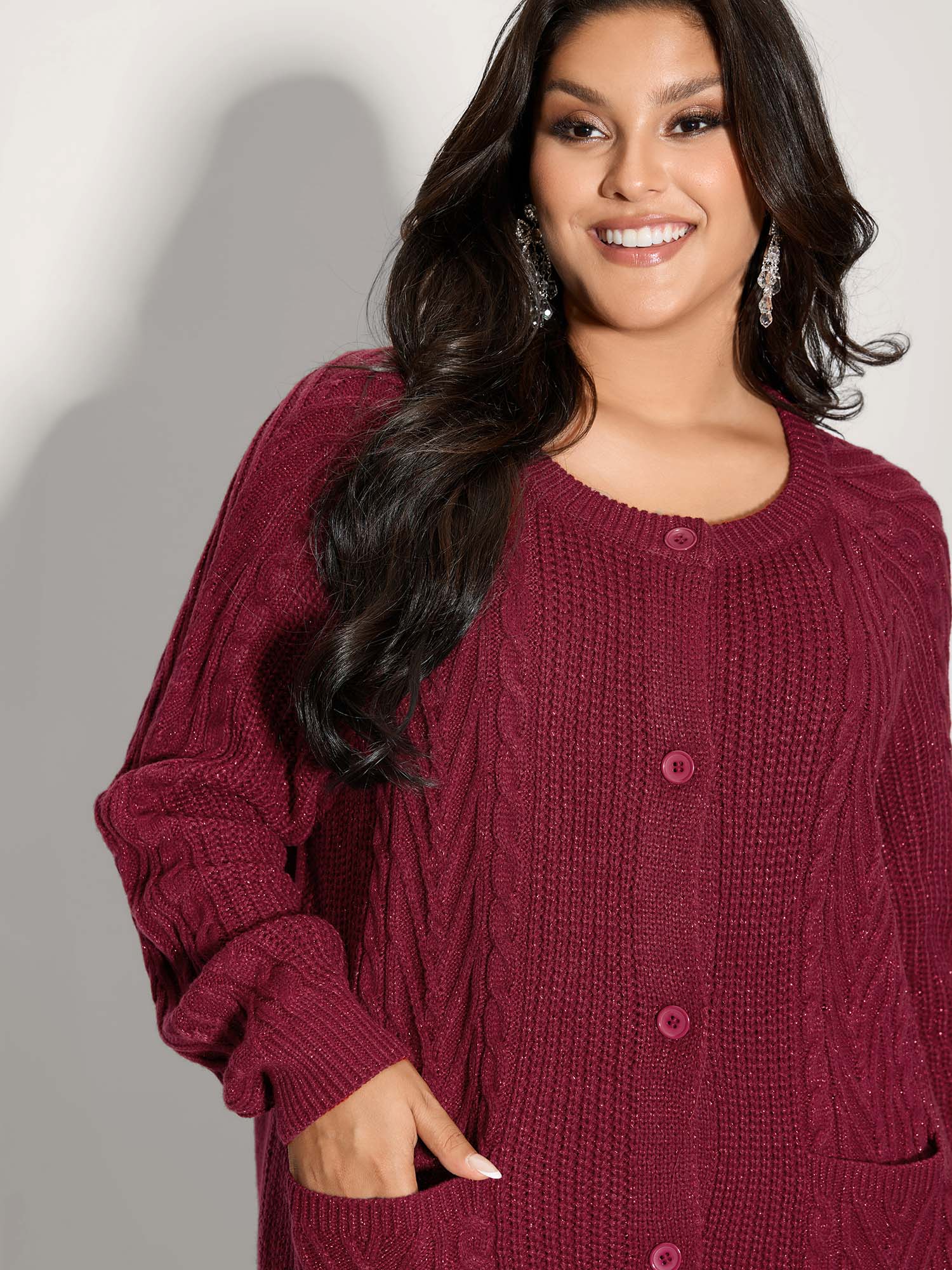 Lurex Twist Button Knit Cardigan