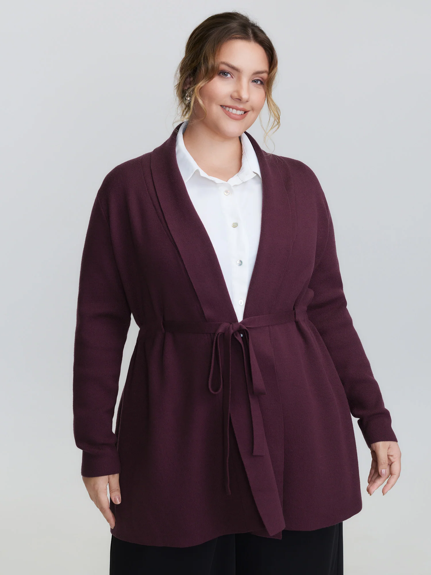 Supersoft Shawl Collar Belted Knit Cardigan