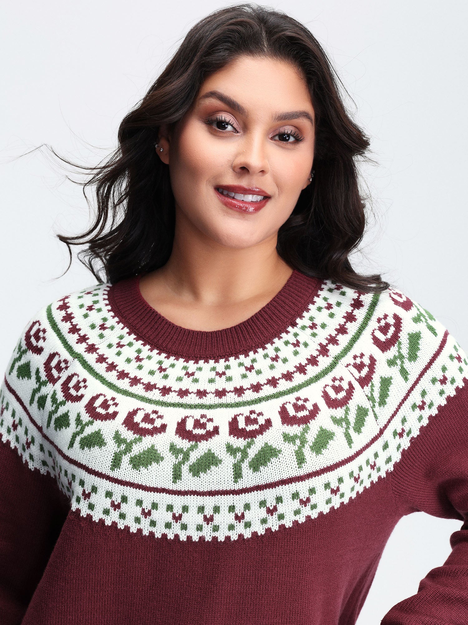 Floral Fair Isle Raglan Sleeve Pullover