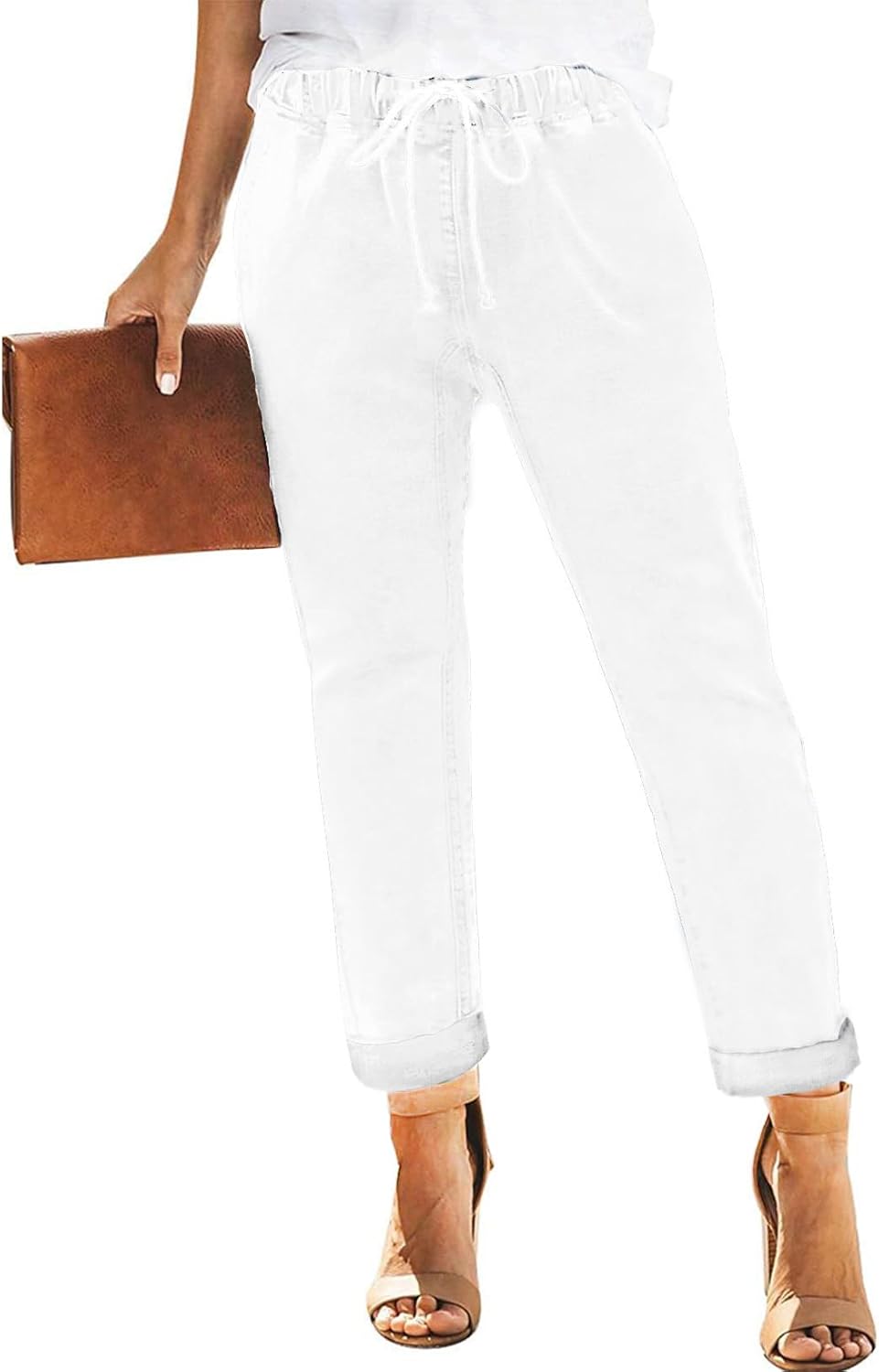 Womens Casual Denim Jeans Pull-on Stretch Jeans Elastic Waist Jean Denim Drawstring Joggers Pants