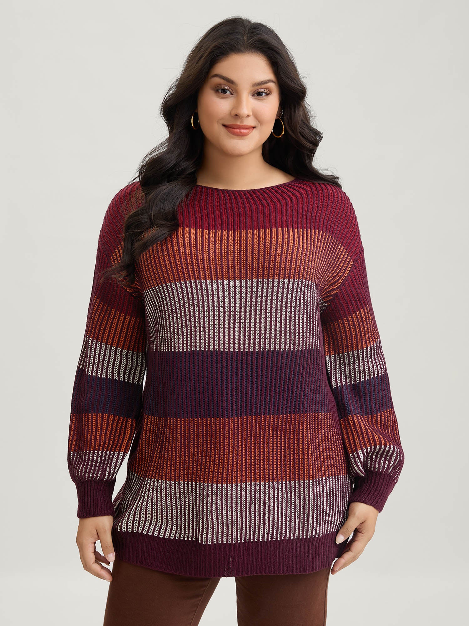 Textured Striped Contrast Patchwork Pullover