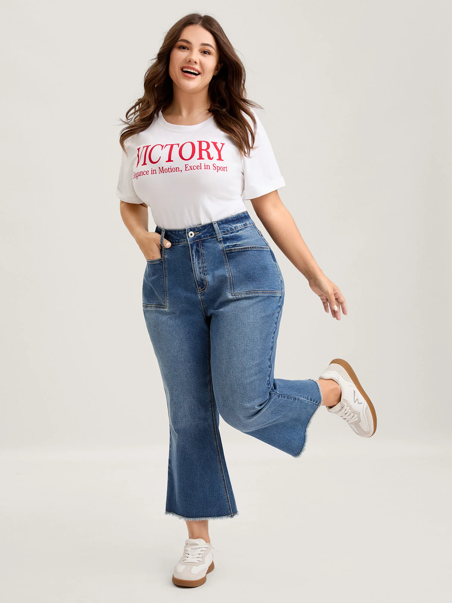 Retro Wash Flared Hem Pockets Jeans