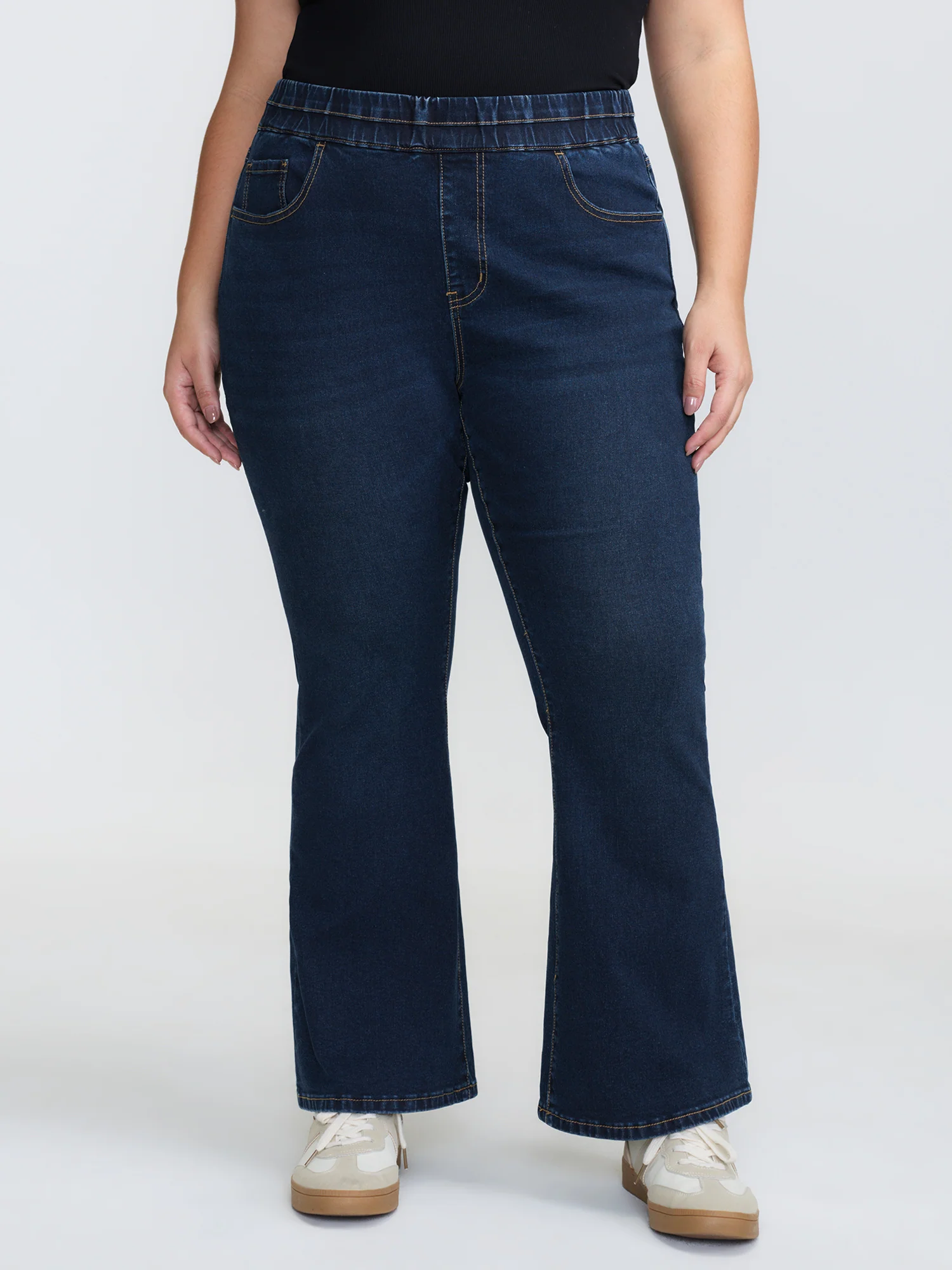 Elastic Waistband Flare Hem Jeans