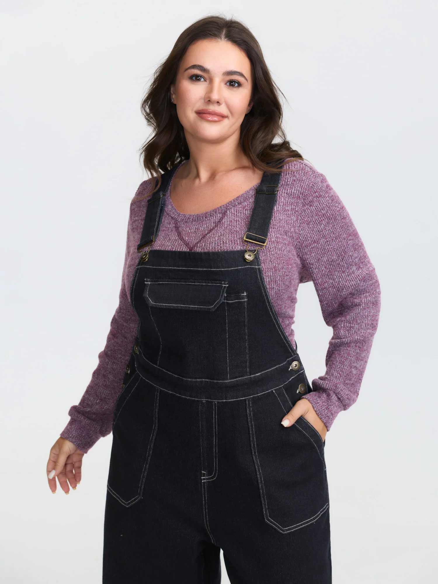 Denim Overall Straps Wide-Leg Jumpsuit