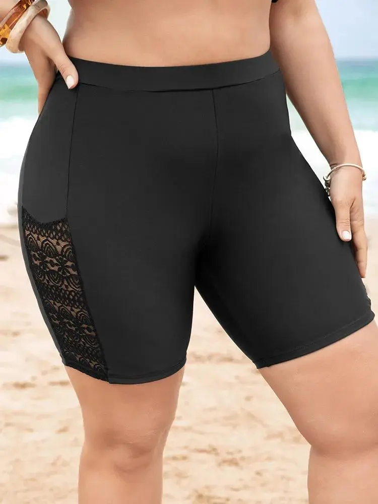 Lace Insert High Waist Swim Shorts