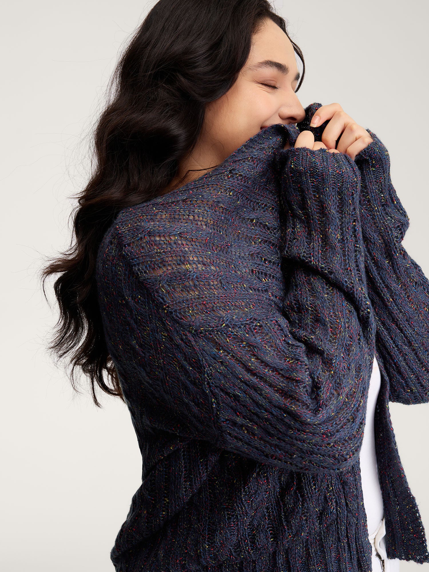 Textured Heather Pockets Open-Front Cardigan