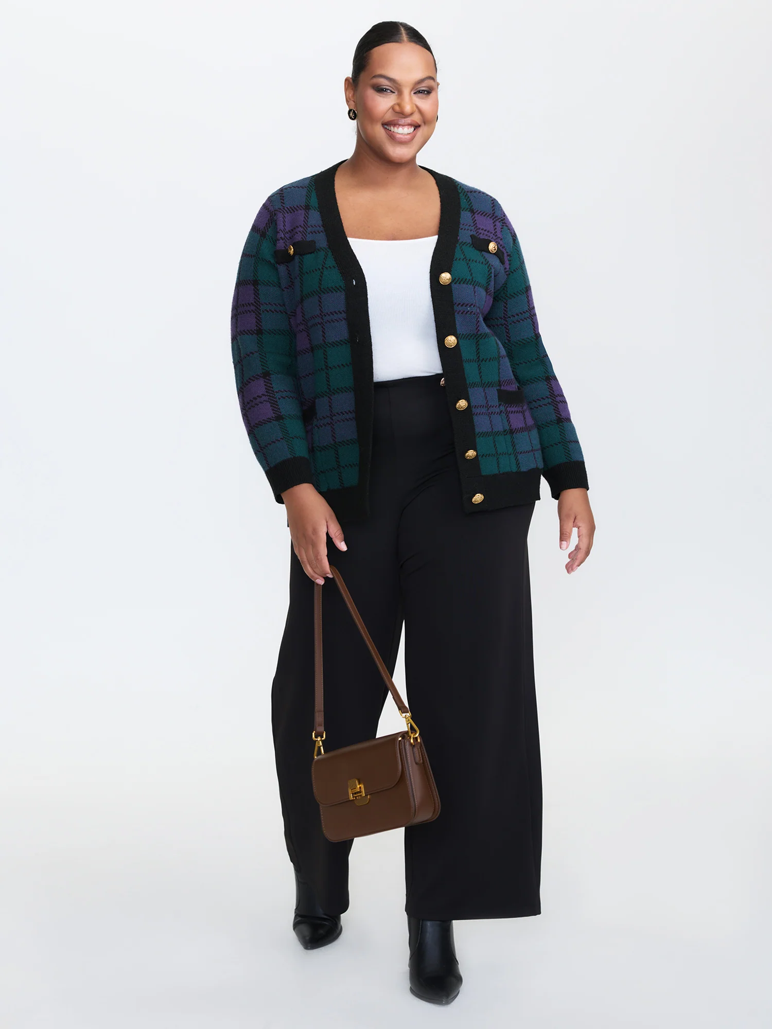 Supersoft Grid Pattern Metal Buckle Knit Cardigan