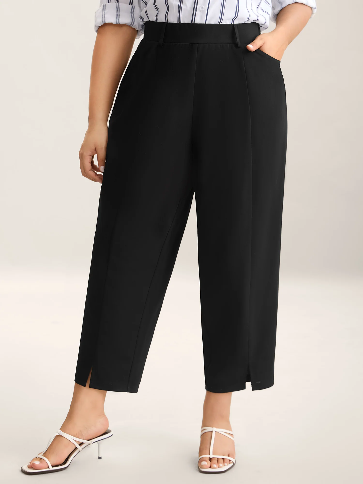 Seamed Split Hem Straight-Leg Pants