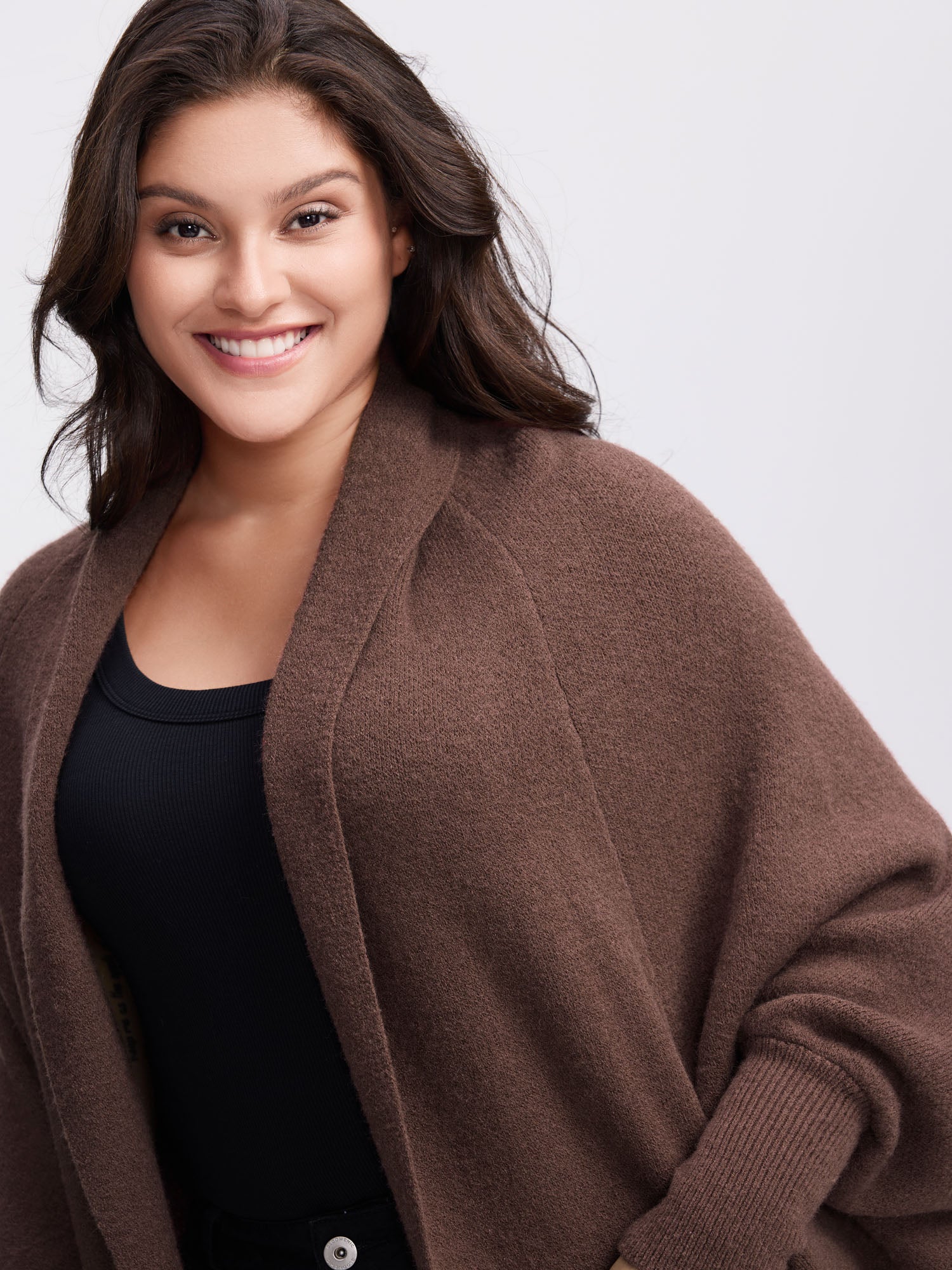 Folded Collar Dolman Sleeve Knit Cardigan