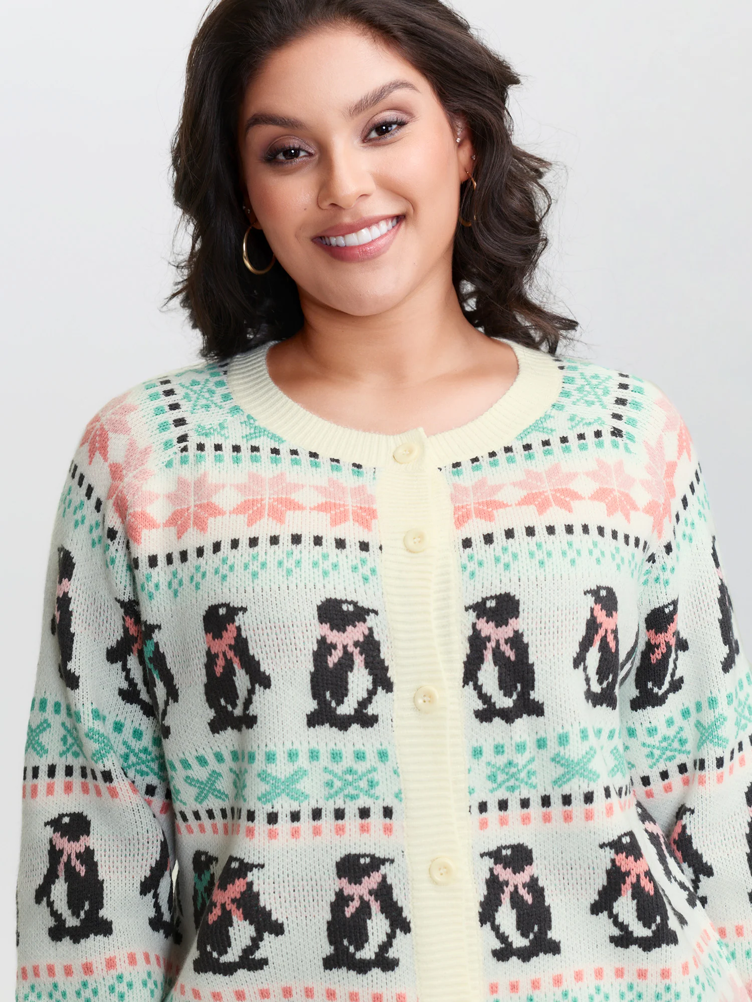 Supersoft Festive Penguin Pattern Jacquard Knit Cardigan