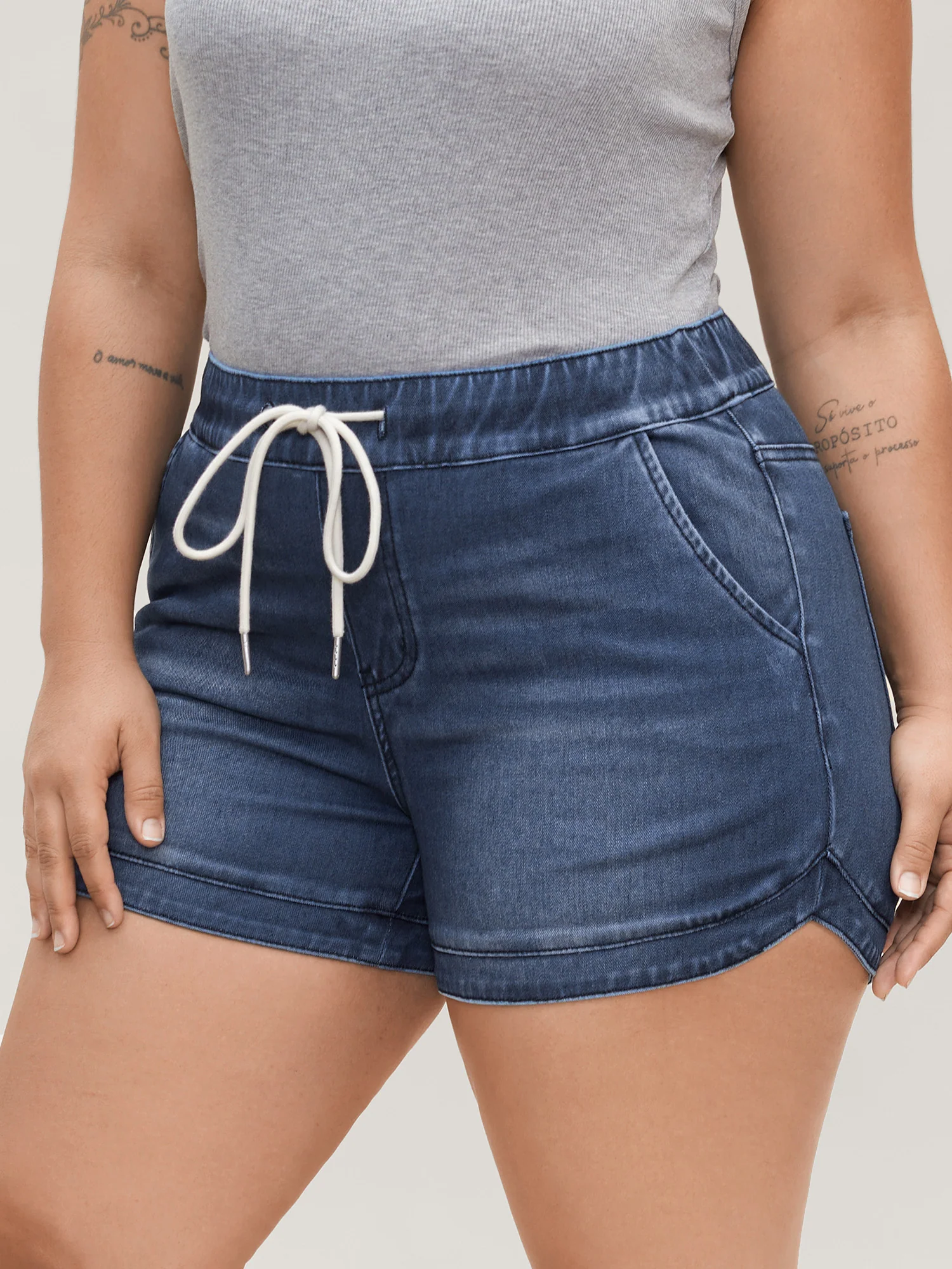Pull-On Drawstring Waist Denim Shorts