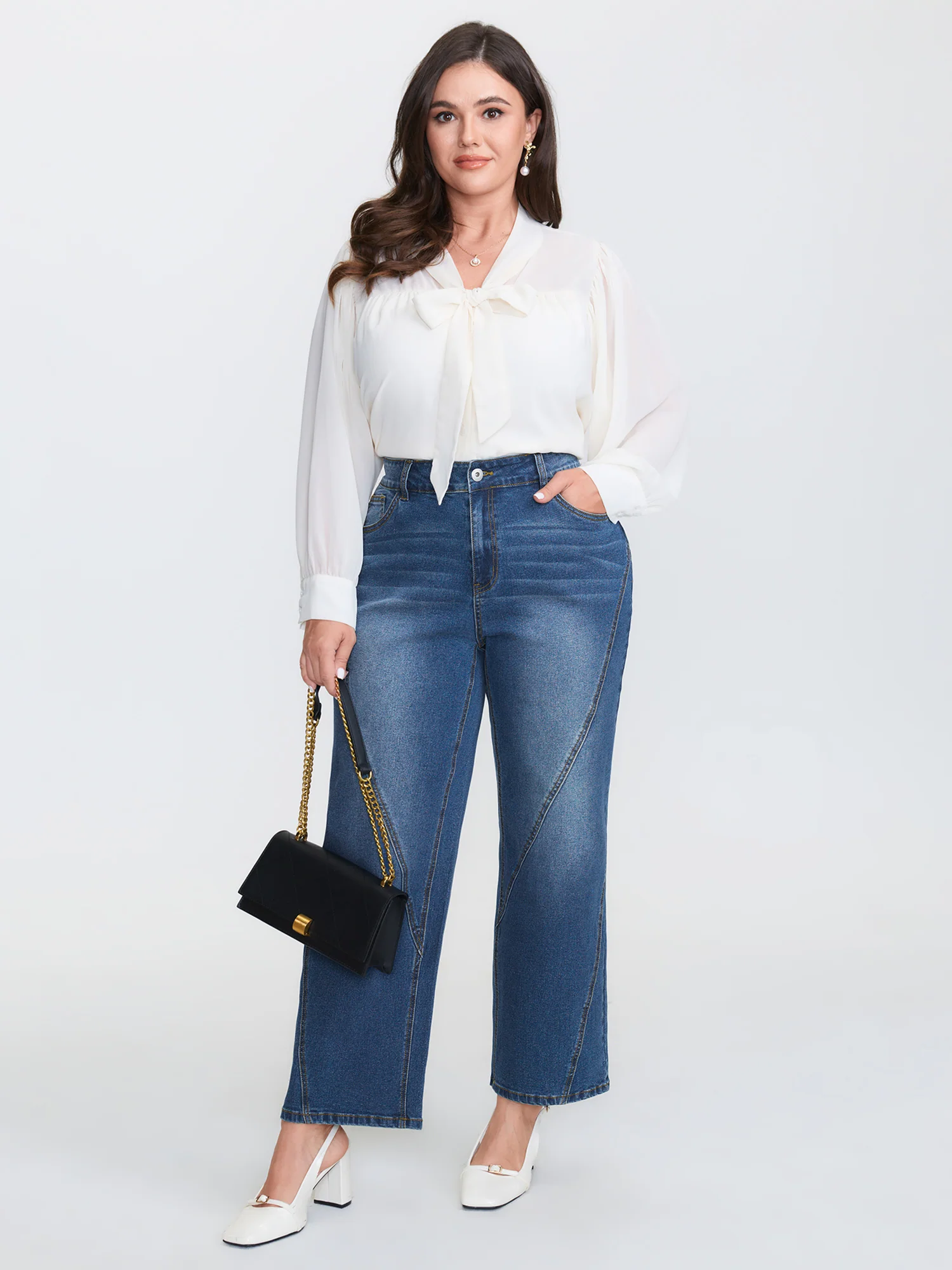 Mid-Rise Seamed Straight-Leg Jeans