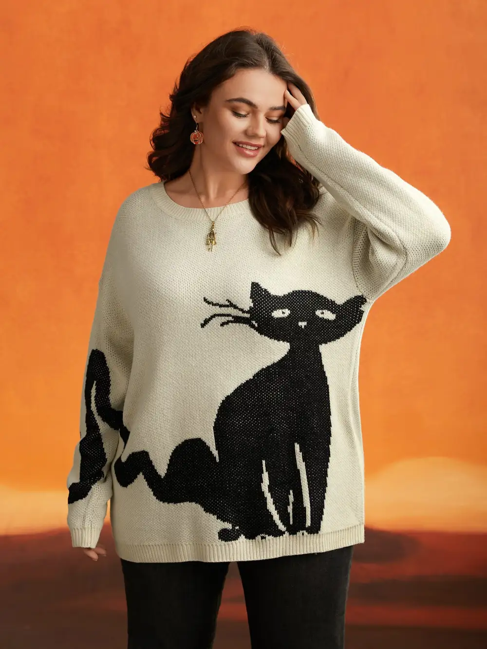 Mystic Cat Knit Crew Neck Pullover