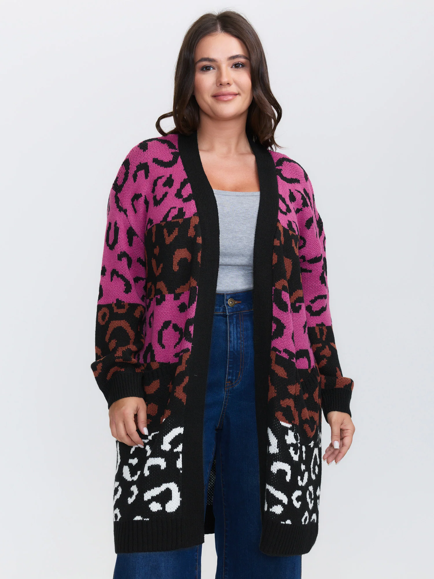 Sweet Leopard Print Jacquard Knit Cardigan