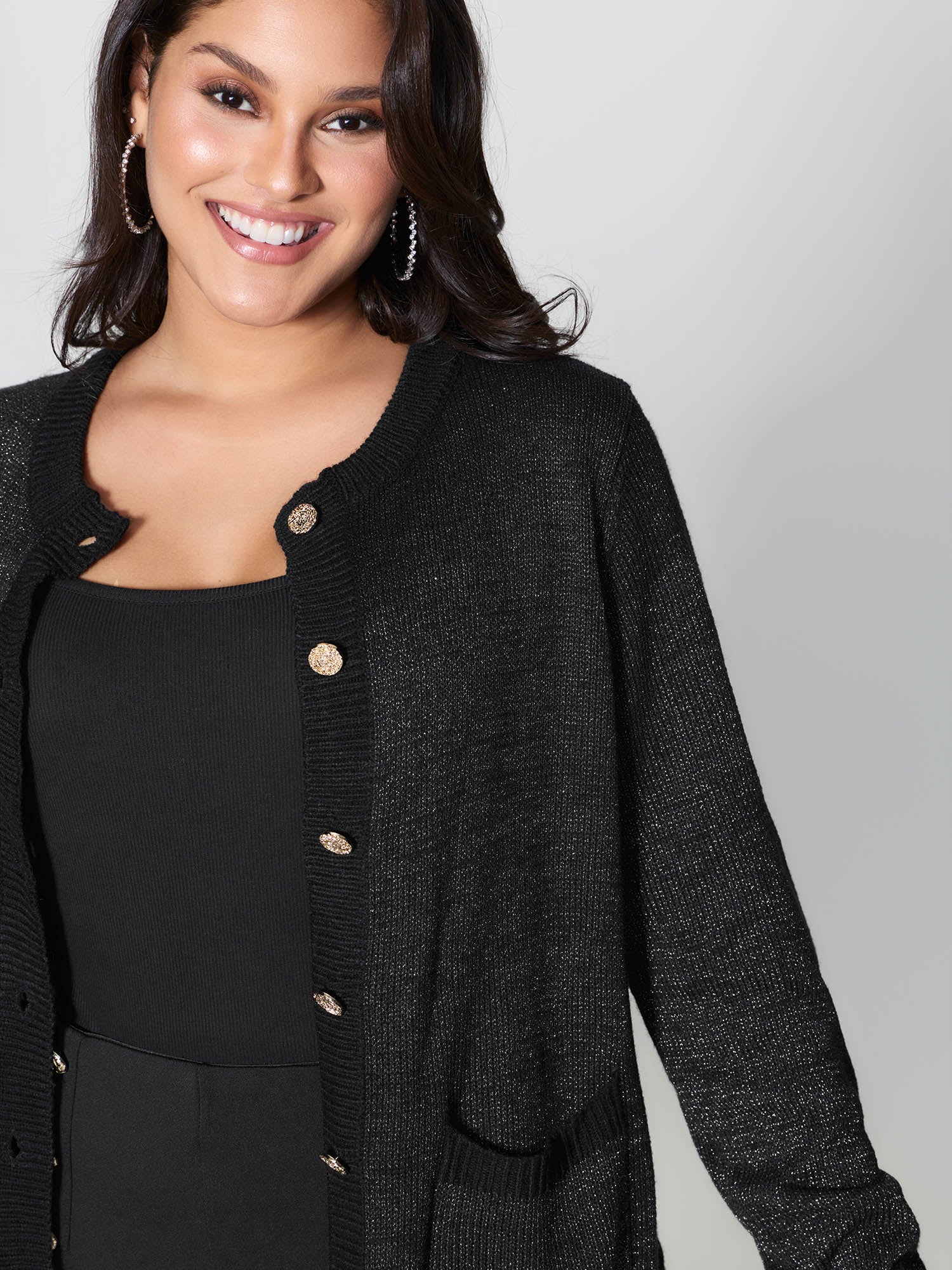 Patch Pockets Textured Button Knit Cardigan