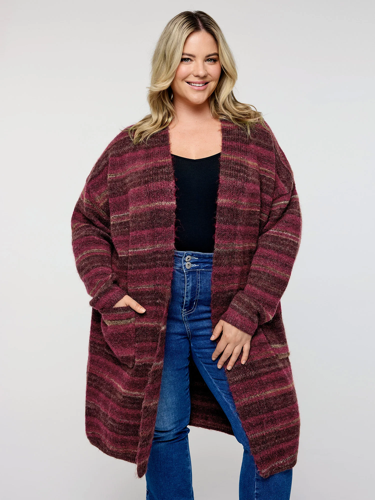 Color Gradient Textured Pockets Knit Cardigan