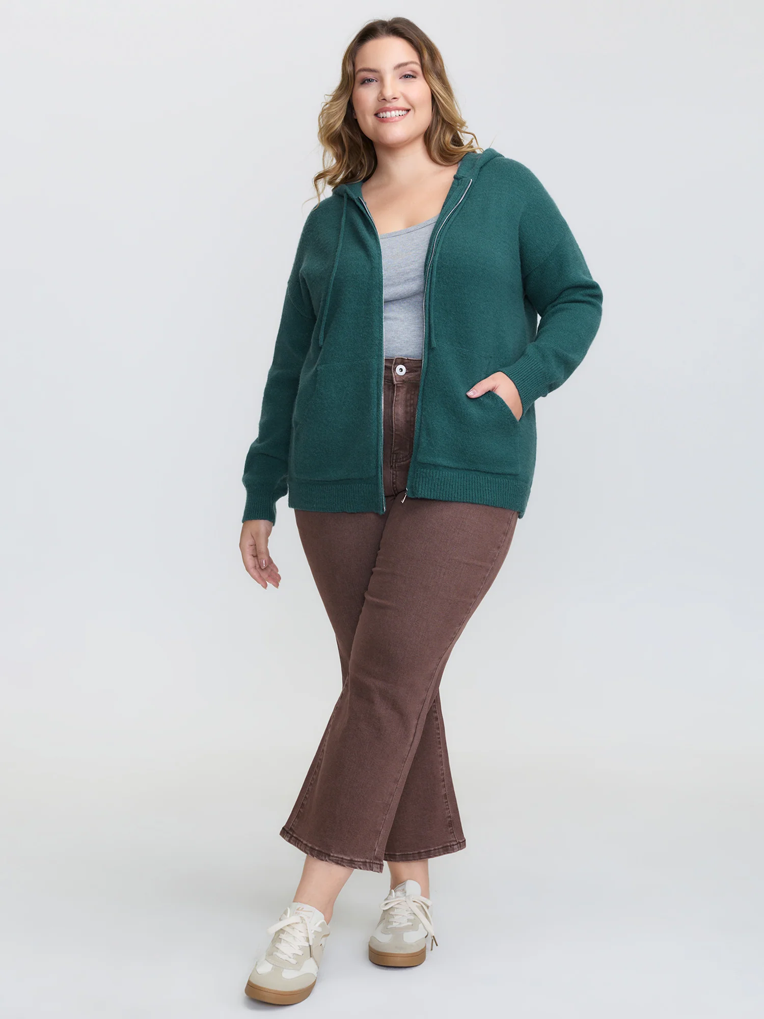 Supersoft Zipper Pockets Hooded Knit Cardigan