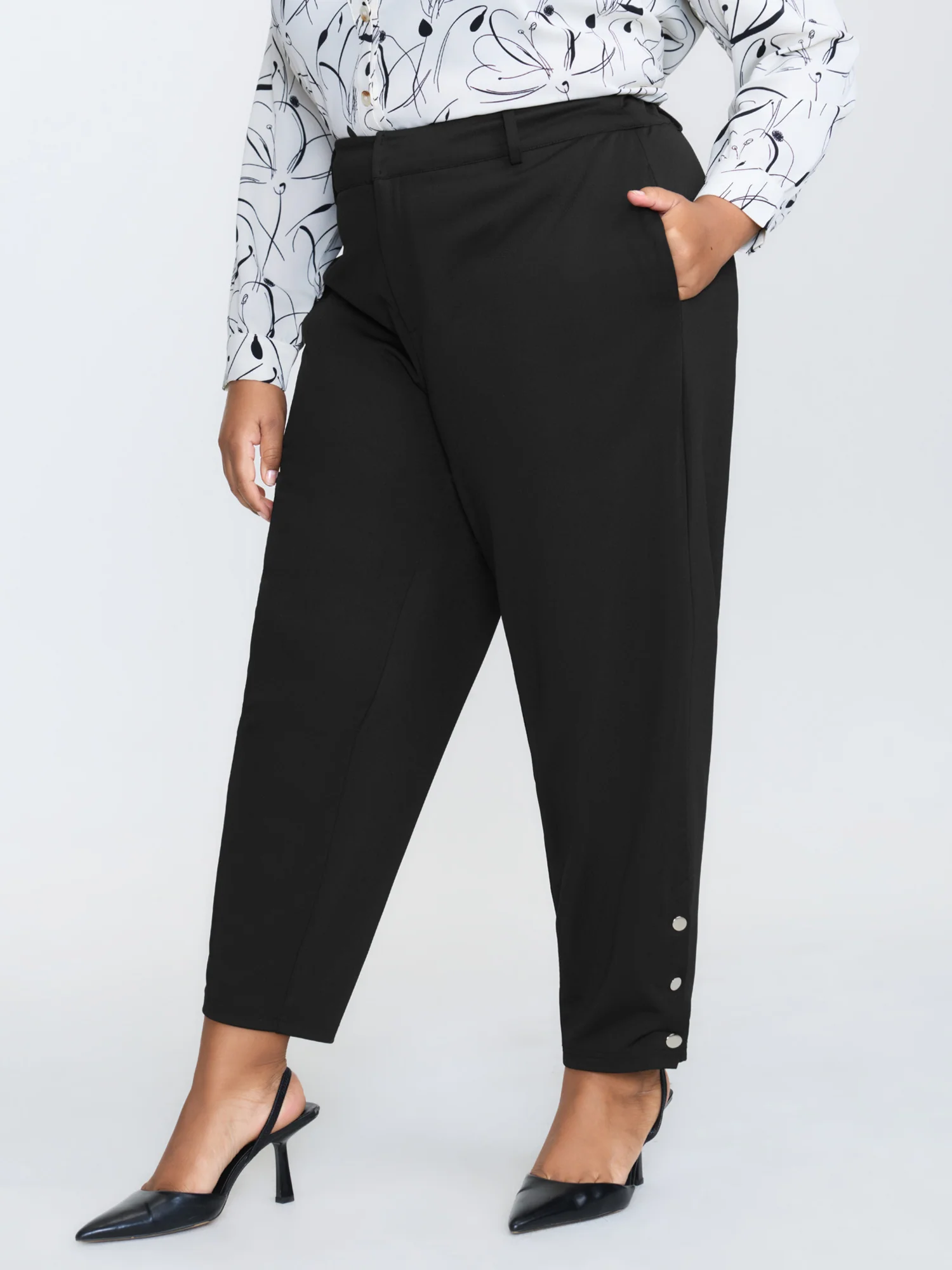 Stretchy Adjustable Fit Button Hem Pants