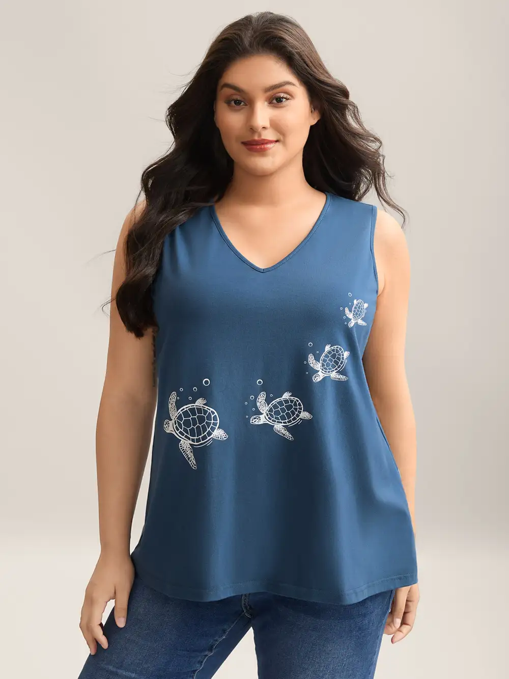 Turtle Print V-Neck Tank Top