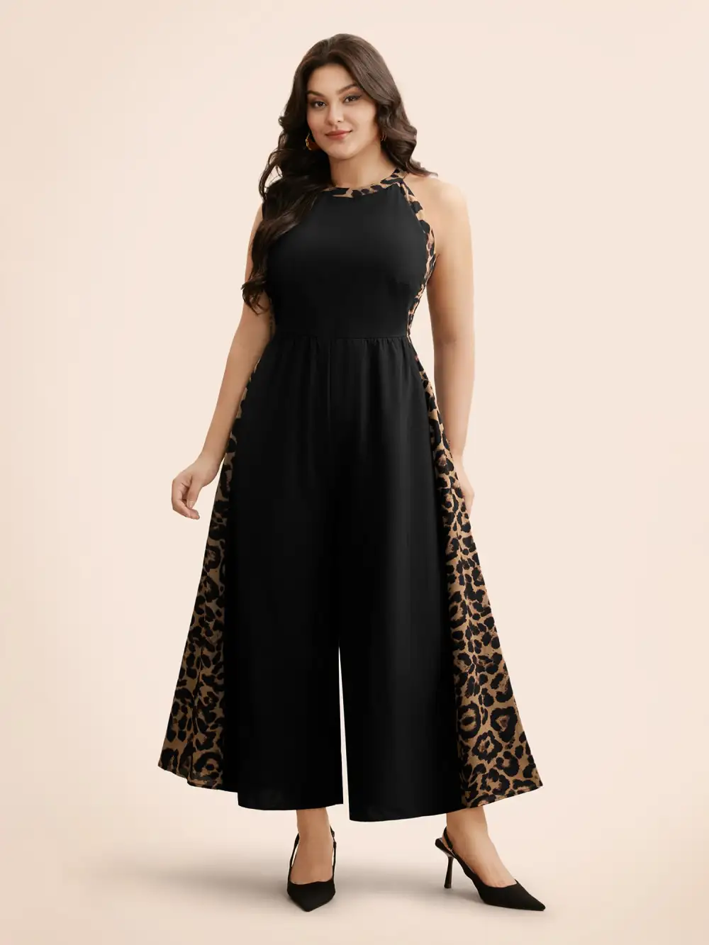 Leopard Print Patchwork Sleeveless Jumpsuit