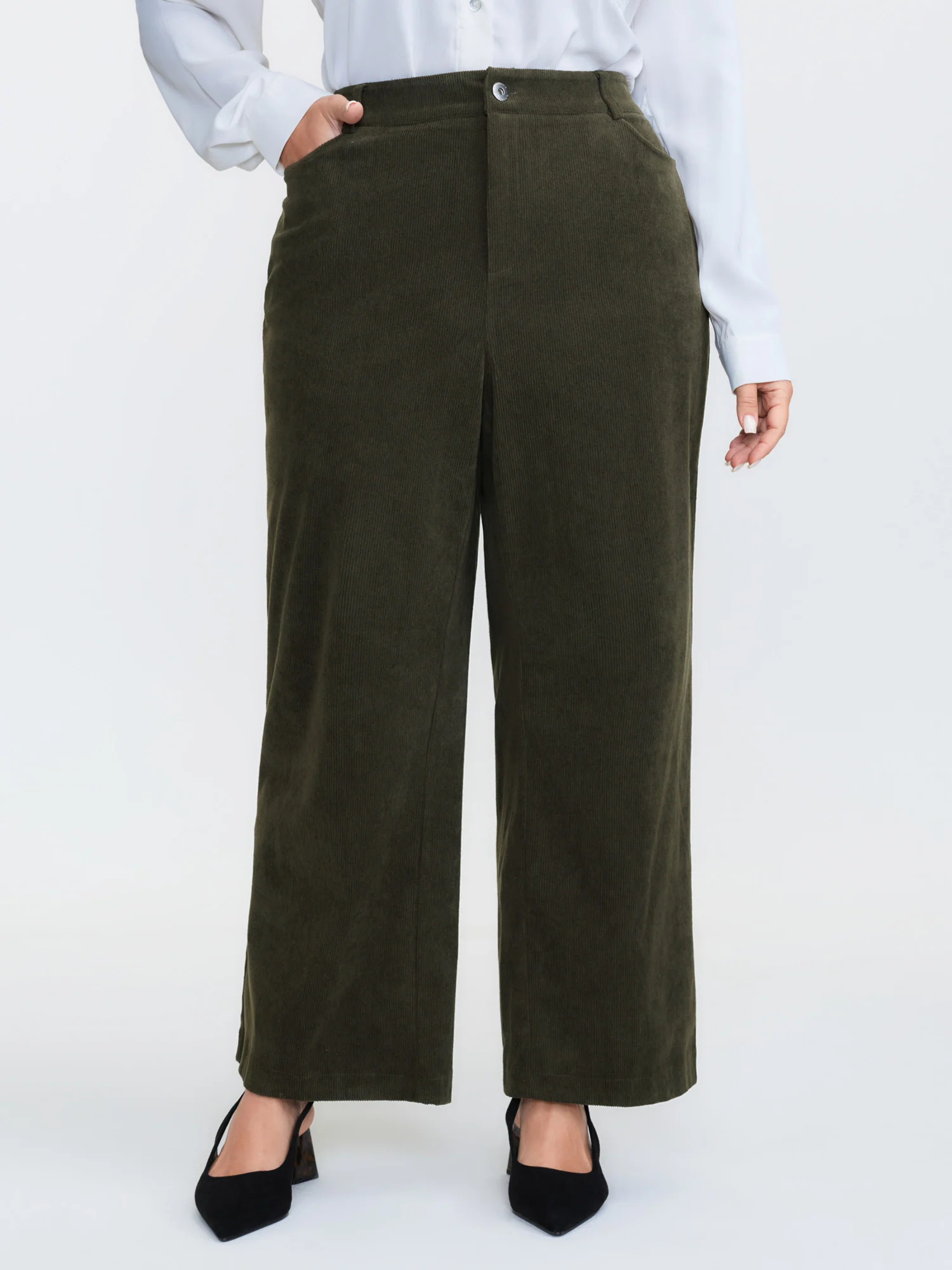 Corduroy Ribbed Solid Pants