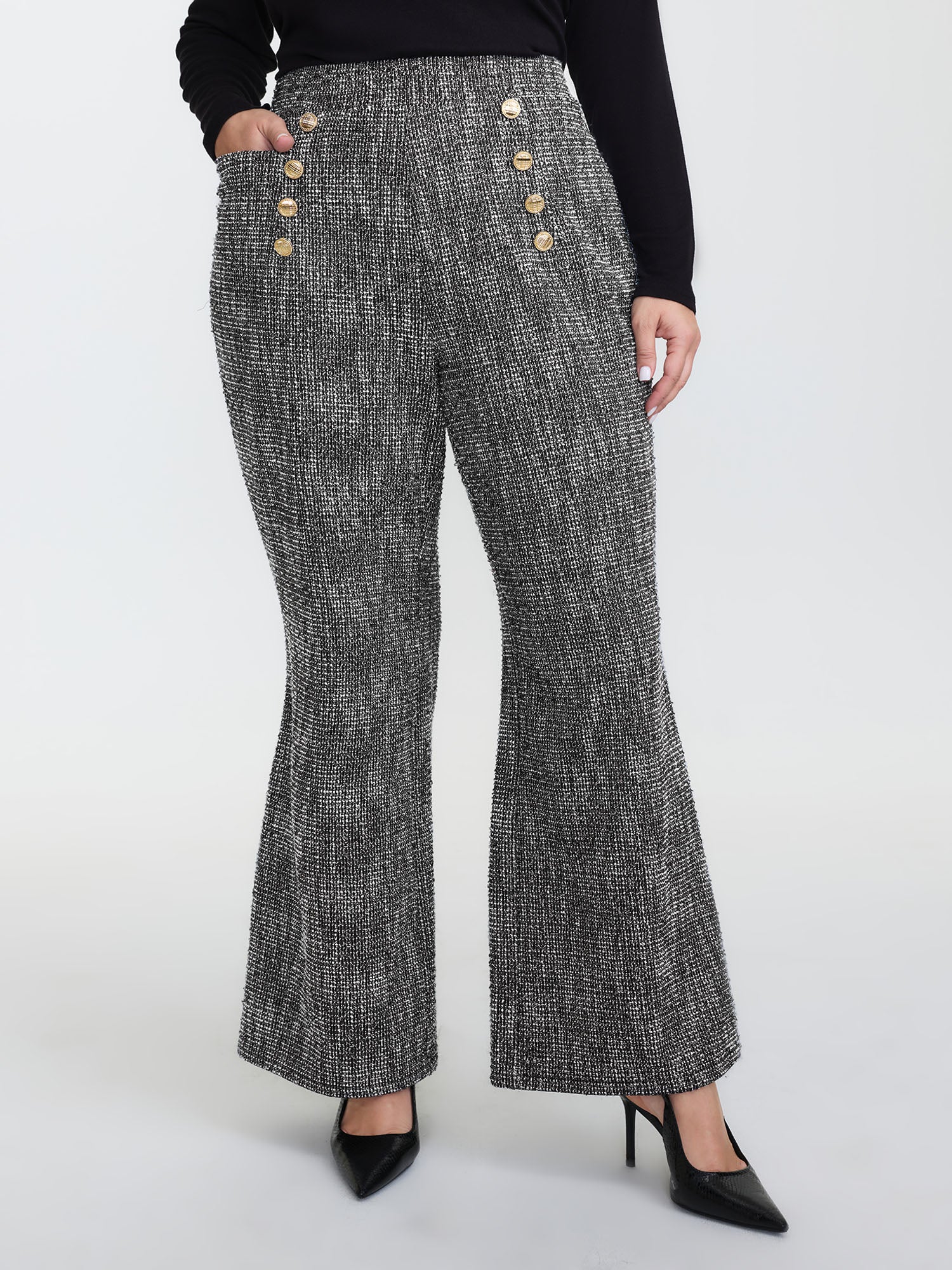 Tweed Metal Buttons Detail Pants